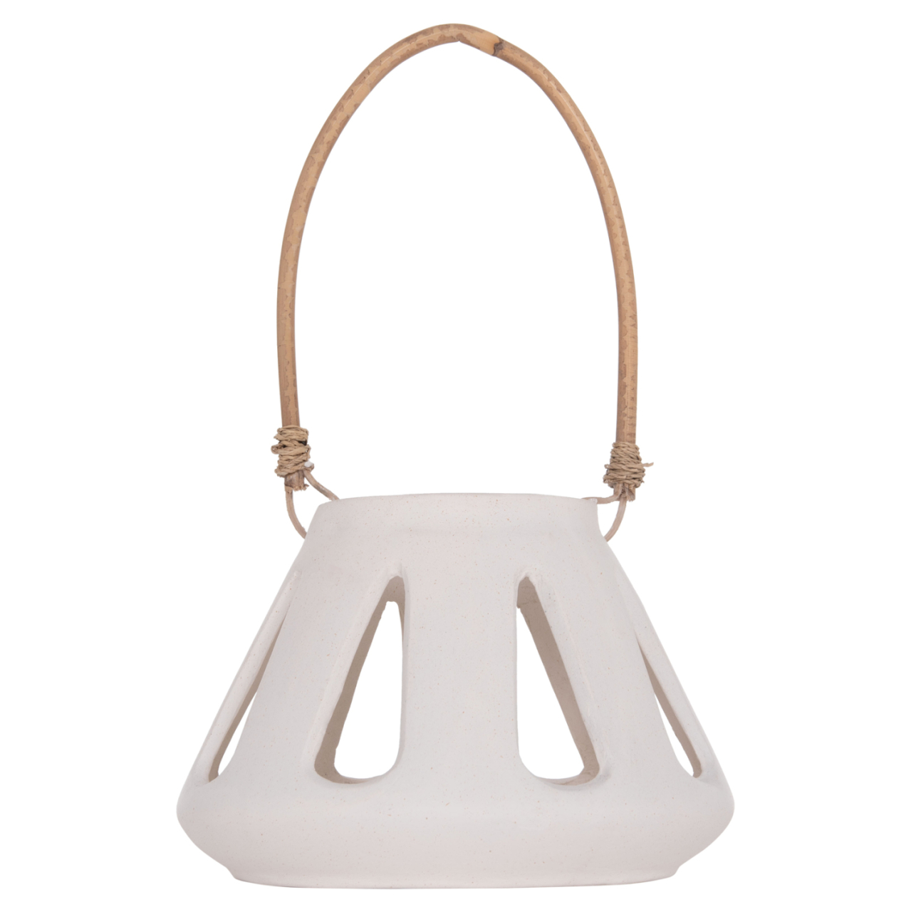 DECORATIVE TABLE LANTERN ERANTYL HM4696.02S WHITE FIBER CEMENT and RATTAN HANDLE Φ25x17Hcm [3]