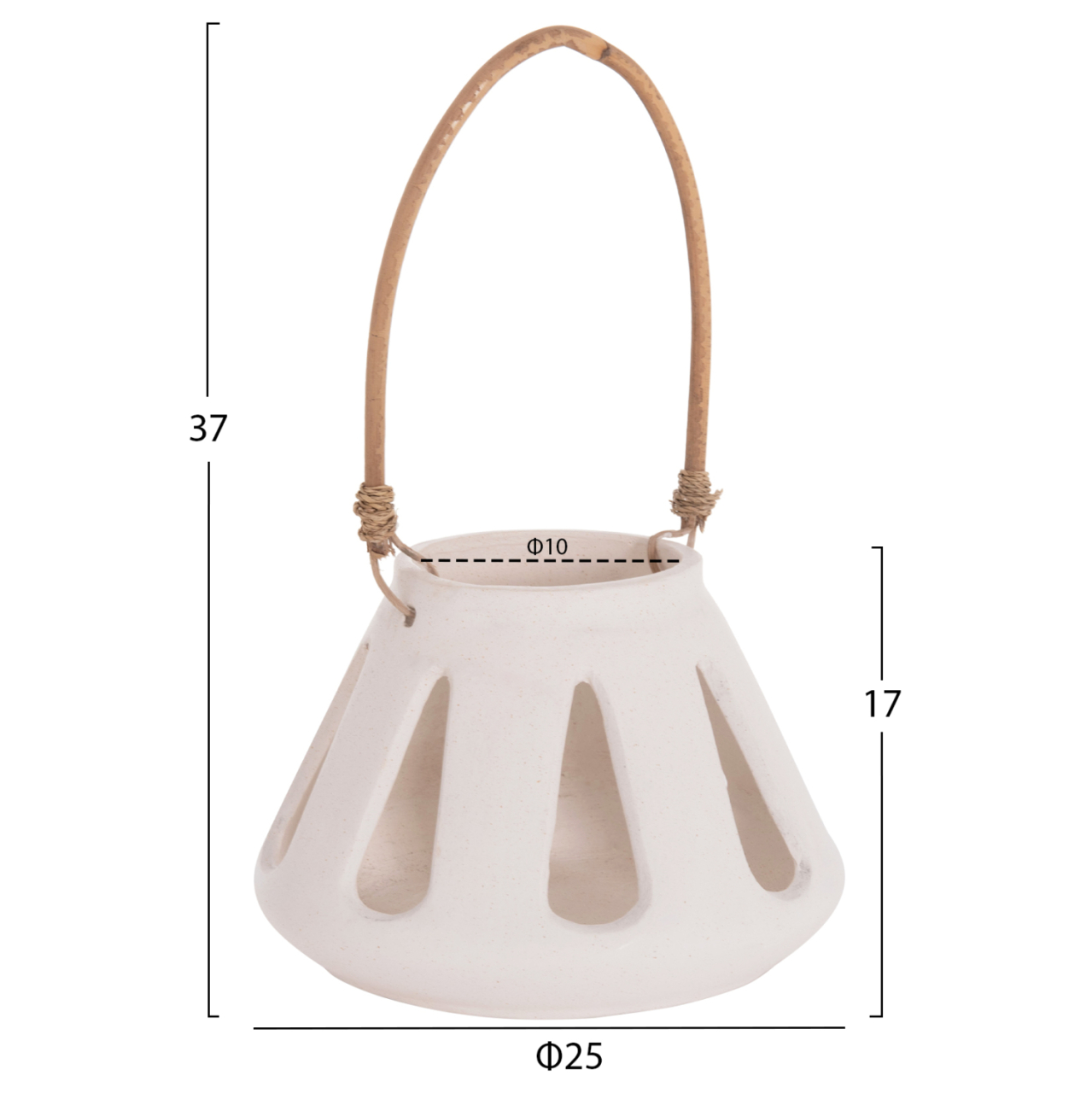 DECORATIVE TABLE LANTERN ERANTYL HM4696.02S WHITE FIBER CEMENT and RATTAN HANDLE Φ25x17Hcm [2]