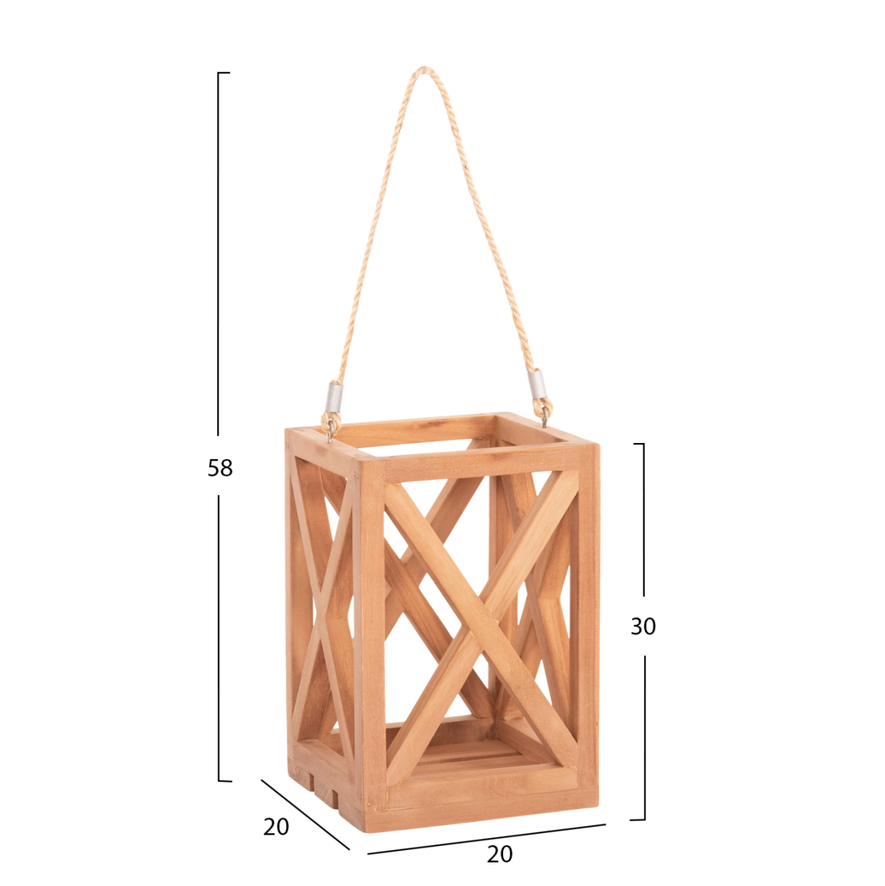DECORATIVE TABLE LANTERN FOR CANDLES FENT HM4581 TEAK WOOD IN NATURAL 20x20x30-58Hcm. [2]