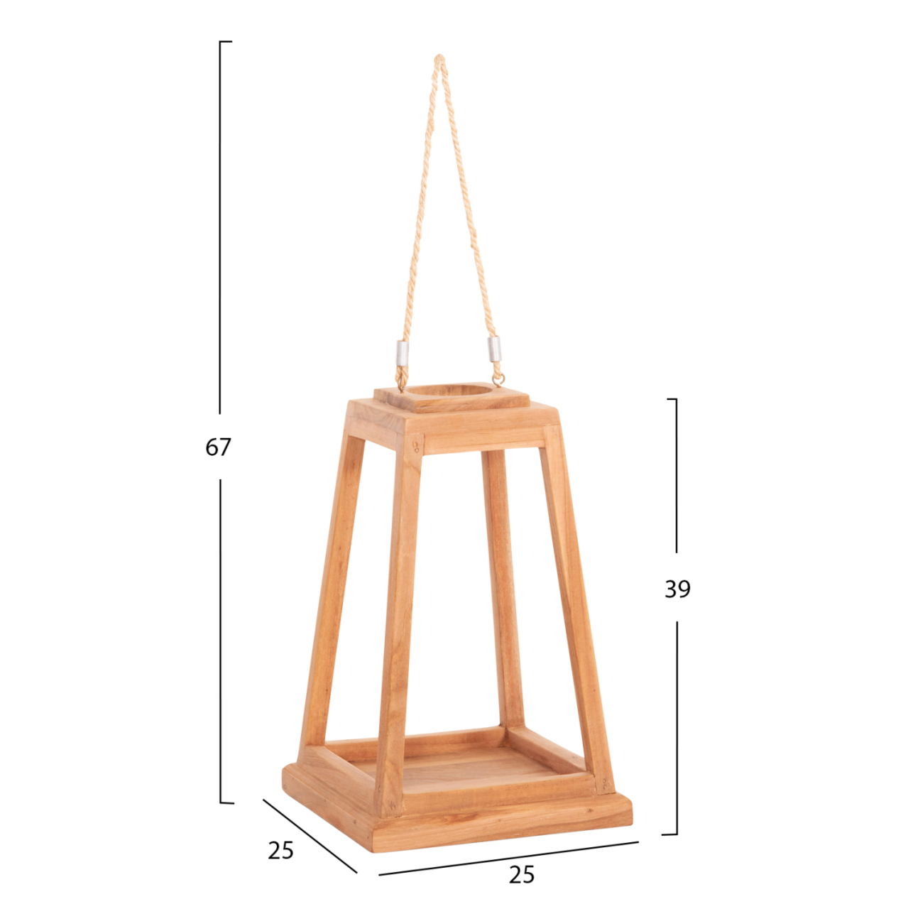 DECORATIVE TABLE LANTERN FOR CANDLES RAMI HM4584 TEAK WOOD IN NATURAL 25x25x39-67Hcm. [2]