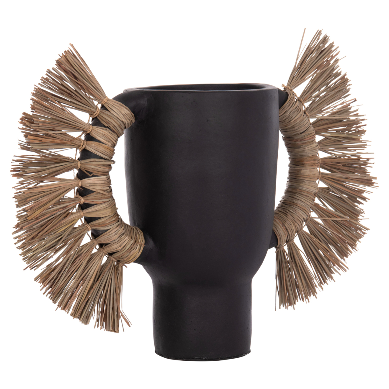 DECORATIVE TABLE VASE ALICA HM4668.01L TERRACOTA IN BLACK COLOR and GRASS--64x22x38Hcm. [6]