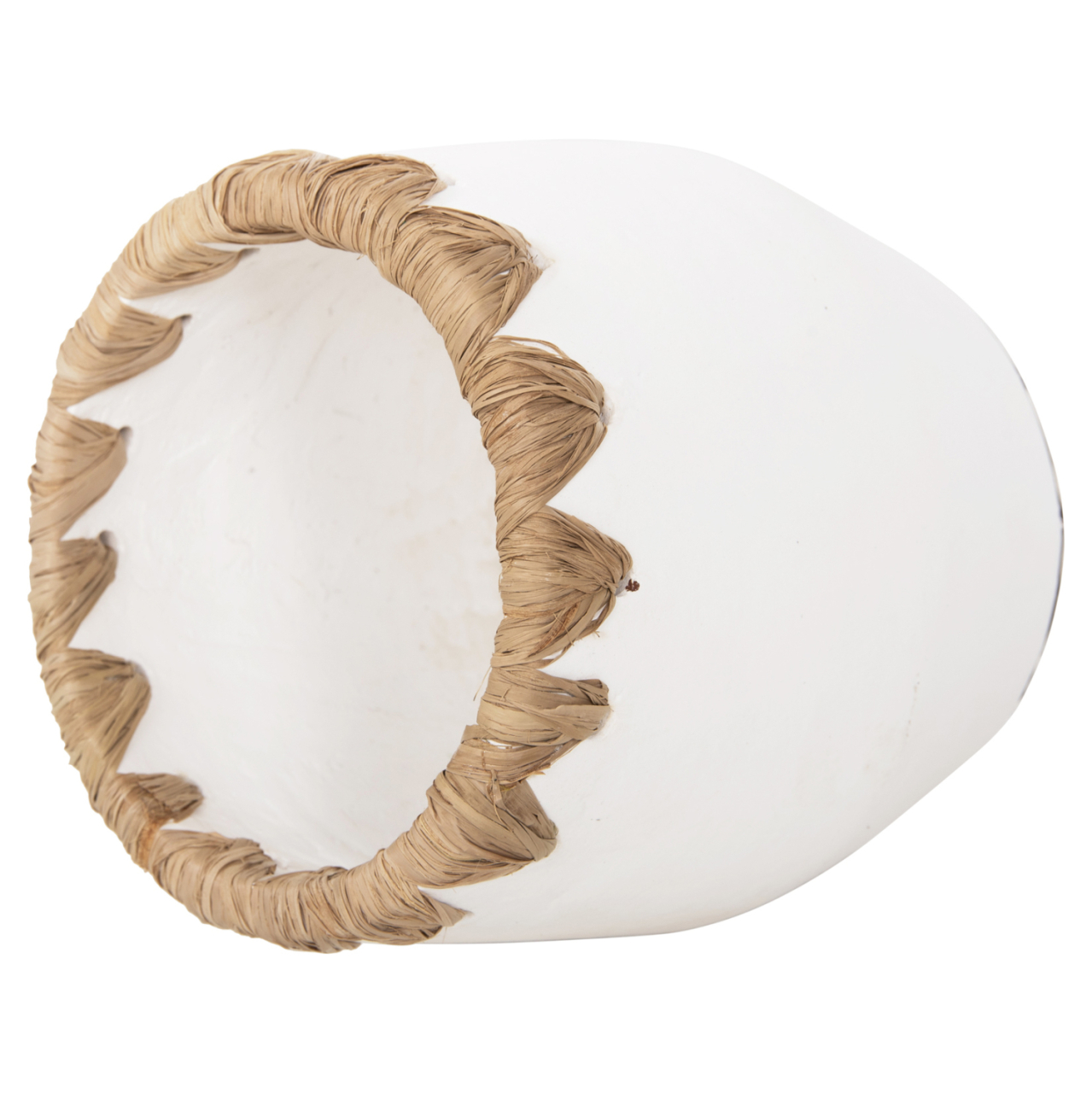 DECORATIVE VASE HM4369 TERRACOTTA IN WHITE WITH STRAW WEAVING ON THE RIM Φ13x16Hcm. [4]