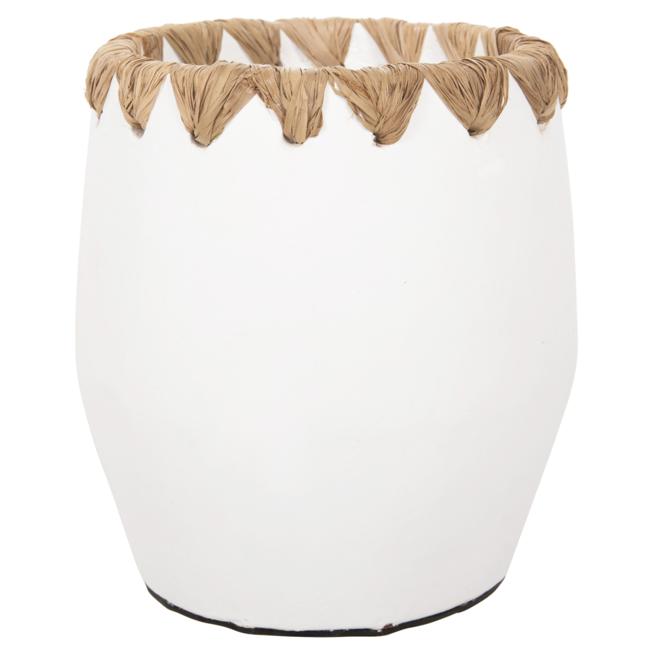 DECORATIVE VASE HM4369 TERRACOTTA IN WHITE WITH STRAW WEAVING ON THE RIM Φ13x16Hcm. [3]