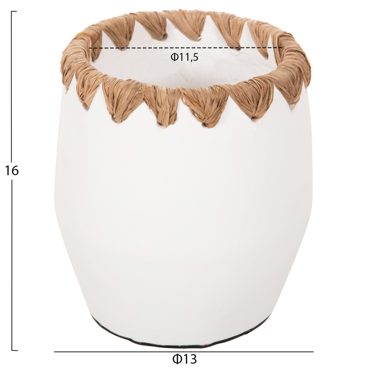 DECORATIVE VASE HM4369 TERRACOTTA IN WHITE WITH STRAW WEAVING ON THE RIM Φ13x16Hcm. [2]