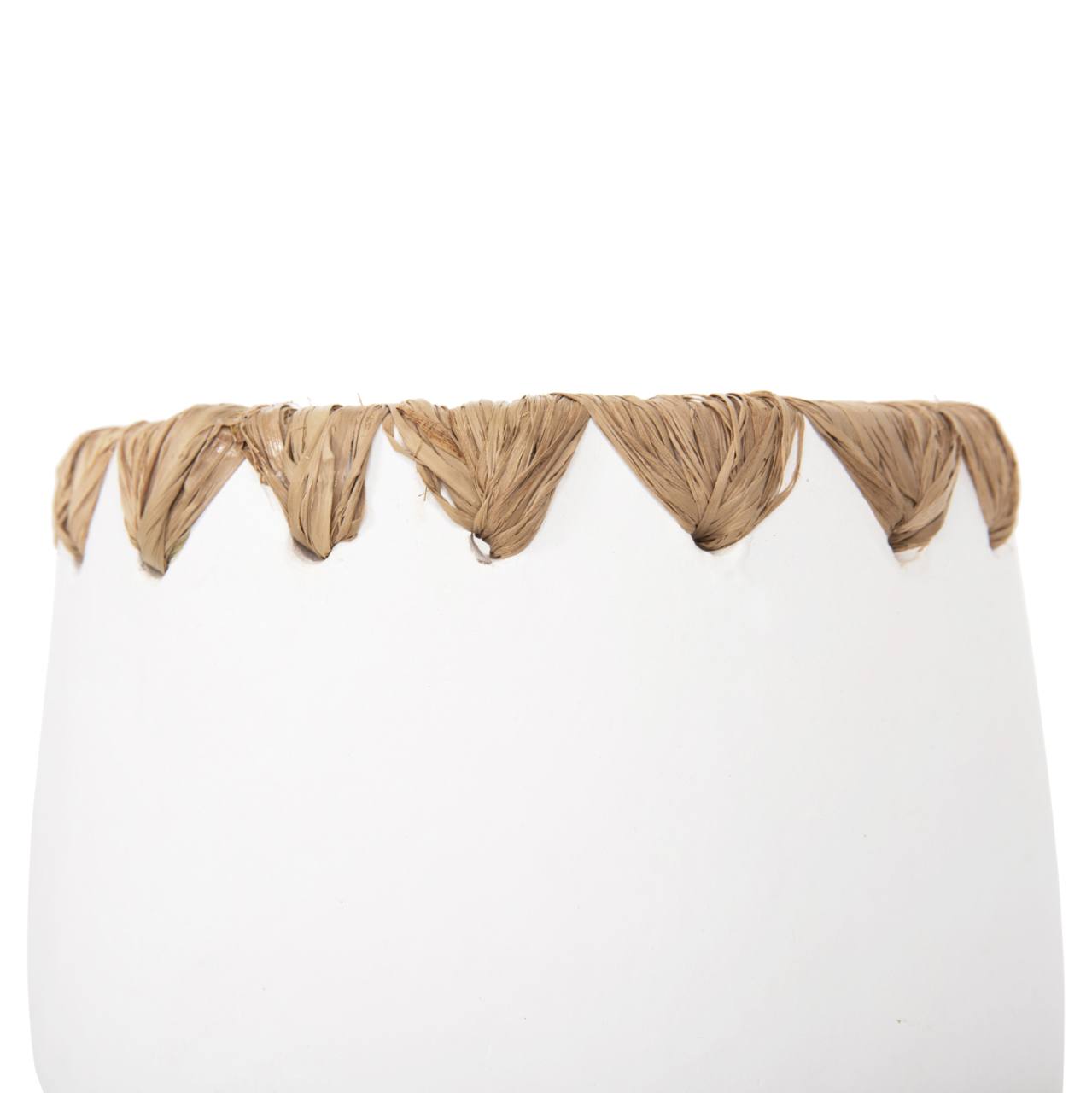 DECORATIVE VASE HM4369 TERRACOTTA IN WHITE WITH STRAW WEAVING ON THE RIM Φ13x16Hcm. [5]