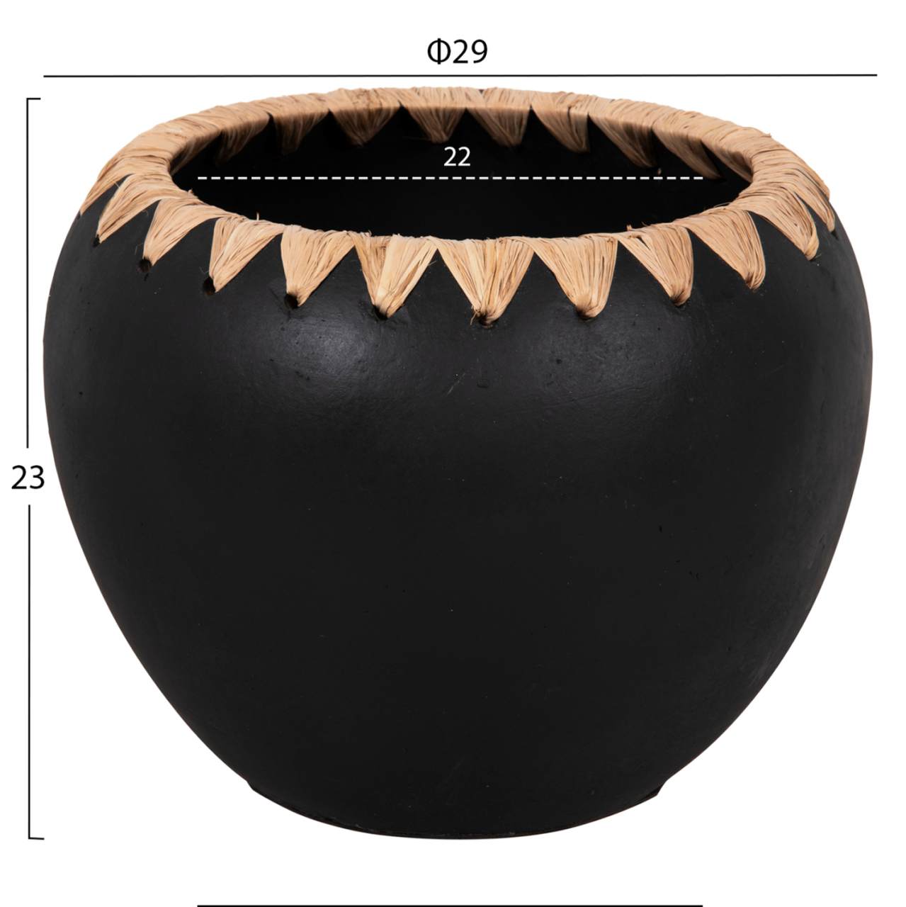 DECORATIVE VASE HM4374 TERRACOTTA IN BLACK WITH STRAW WEAVING ON THE RIM Φ29x23Hcm. [2]