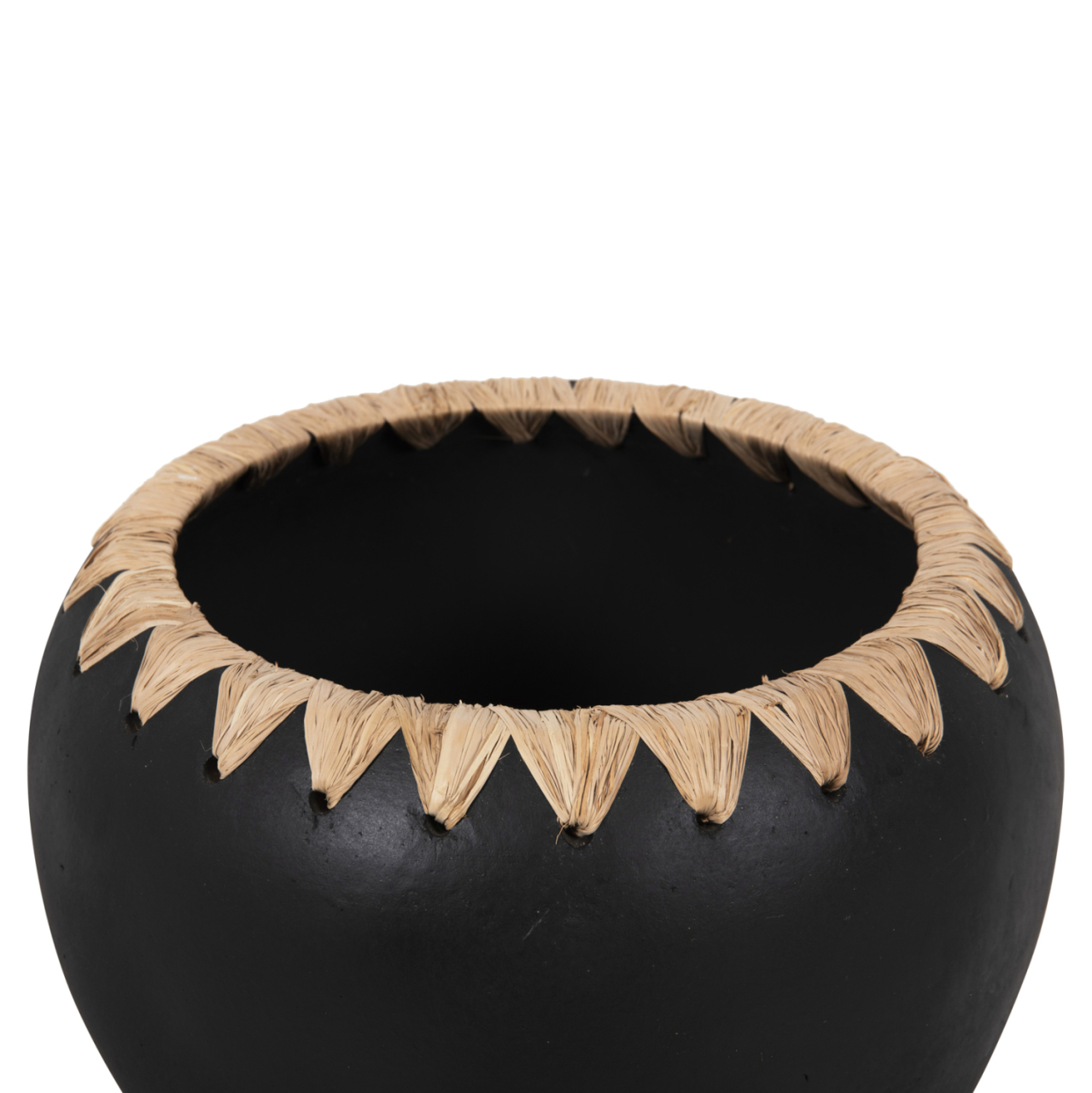 DECORATIVE VASE HM4374 TERRACOTTA IN BLACK WITH STRAW WEAVING ON THE RIM Φ29x23Hcm. [5]