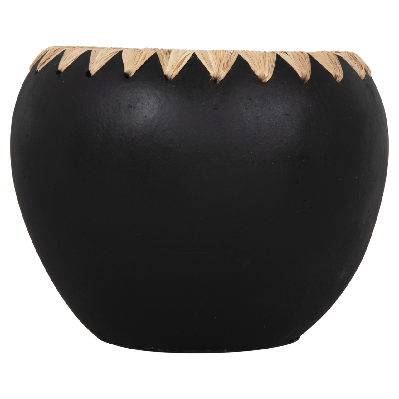 DECORATIVE VASE HM4374 TERRACOTTA IN BLACK WITH STRAW WEAVING ON THE RIM Φ29x23Hcm. [3]