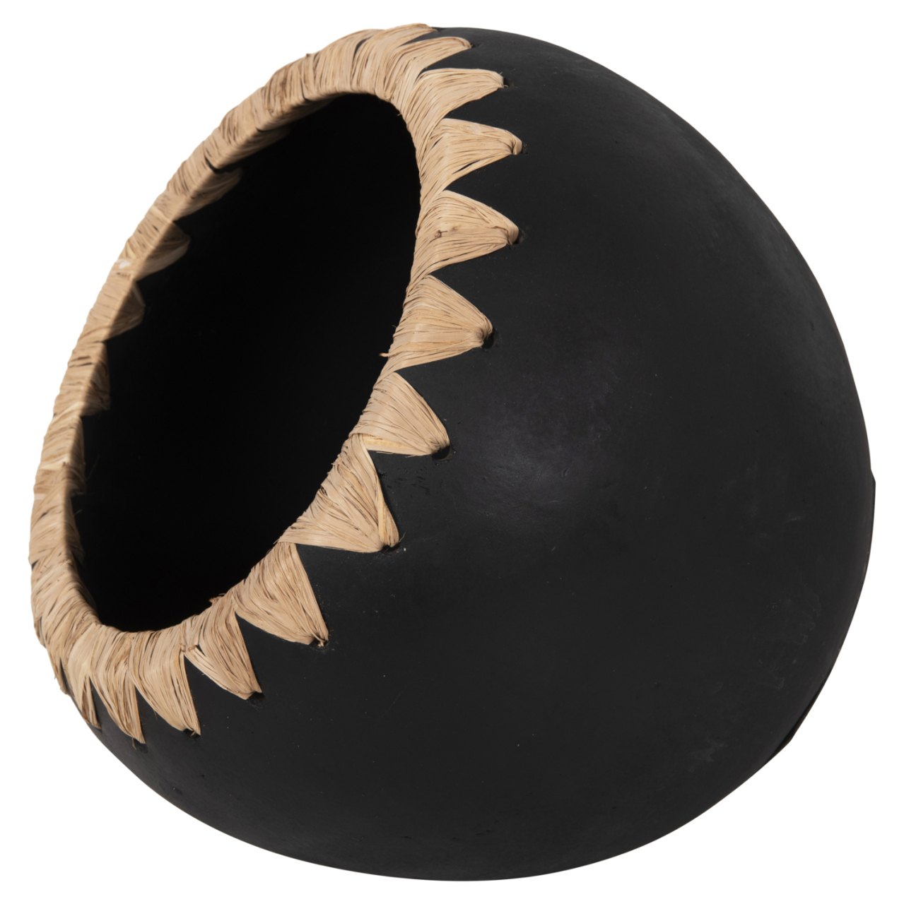 DECORATIVE VASE HM4374 TERRACOTTA IN BLACK WITH STRAW WEAVING ON THE RIM Φ29x23Hcm. [4]