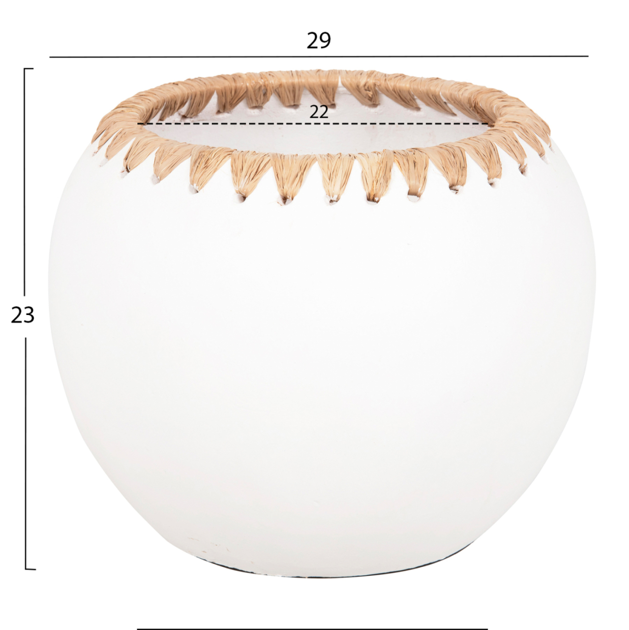 DECORATIVE VASE HM4375 TERRACOTTA IN WHITE WITH STRAW WEAVING ON THE RIM Φ29x23Hcm. [2]