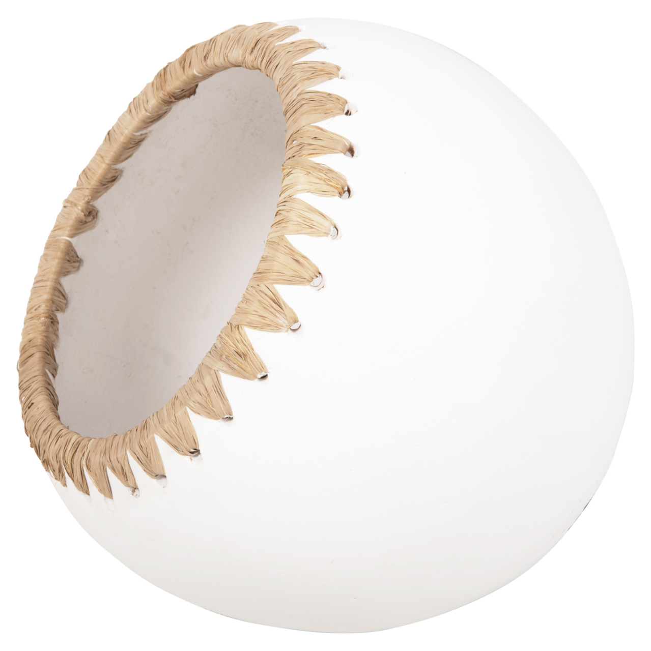 DECORATIVE VASE HM4375 TERRACOTTA IN WHITE WITH STRAW WEAVING ON THE RIM Φ29x23Hcm. [4]