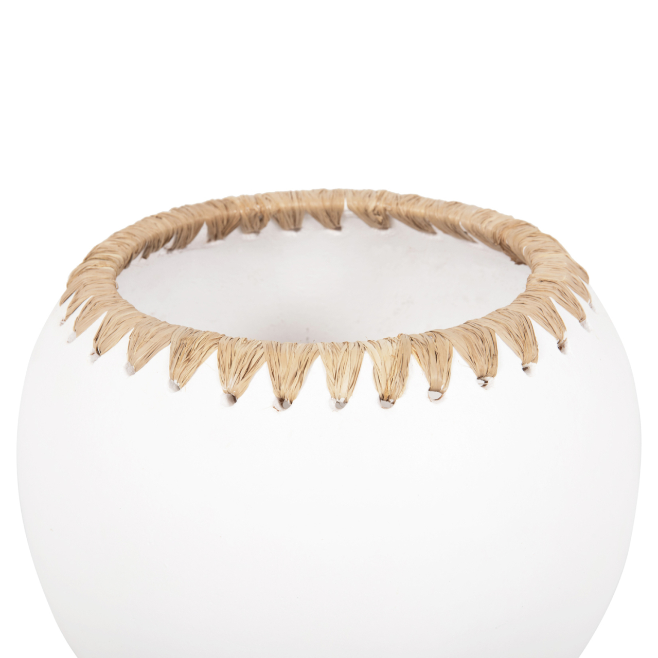DECORATIVE VASE HM4375 TERRACOTTA IN WHITE WITH STRAW WEAVING ON THE RIM Φ29x23Hcm. [5]