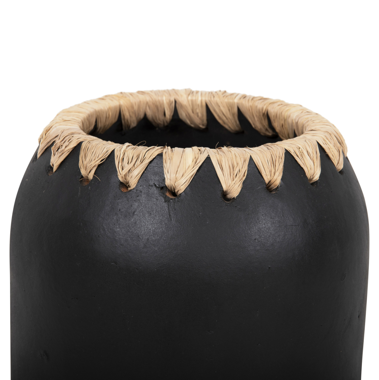 DECORATIVE VASE HM4376 TERRACOTTA IN WHITE WITH STRAW WEAVING ON THE RIM Φ21Χ32Hcm. [5]