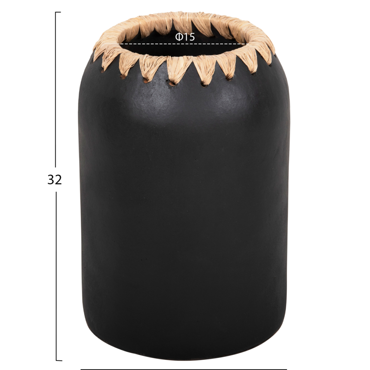 DECORATIVE VASE HM4376 TERRACOTTA IN WHITE WITH STRAW WEAVING ON THE RIM Φ21Χ32Hcm. [2]