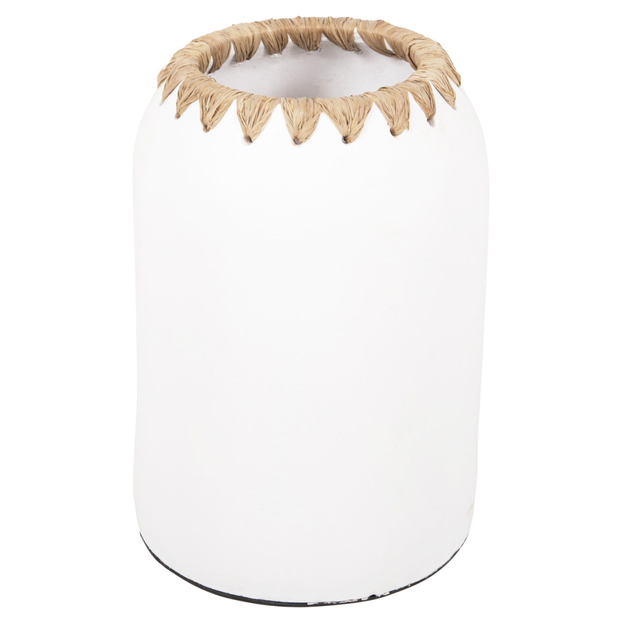 DECORATIVE VASE HM4377 TERRACOTTA IN WHITE WITH STRAW WEAVING ON THE RIM Φ21Χ32Hcm. [3]