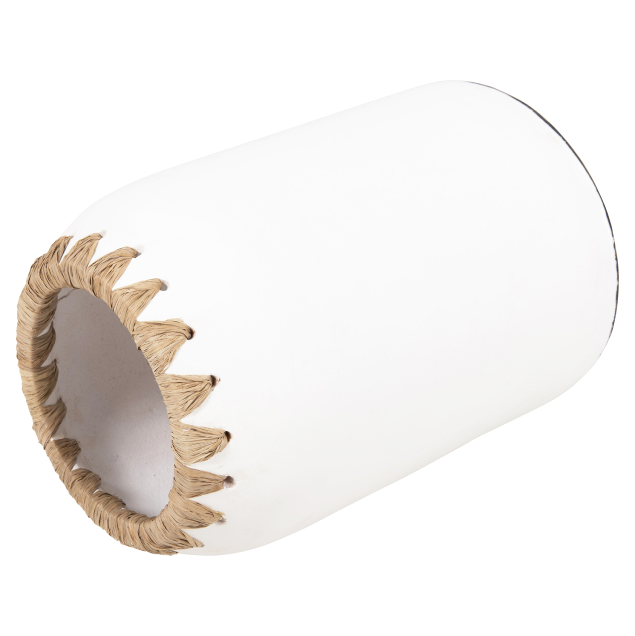DECORATIVE VASE HM4377 TERRACOTTA IN WHITE WITH STRAW WEAVING ON THE RIM Φ21Χ32Hcm. [4]