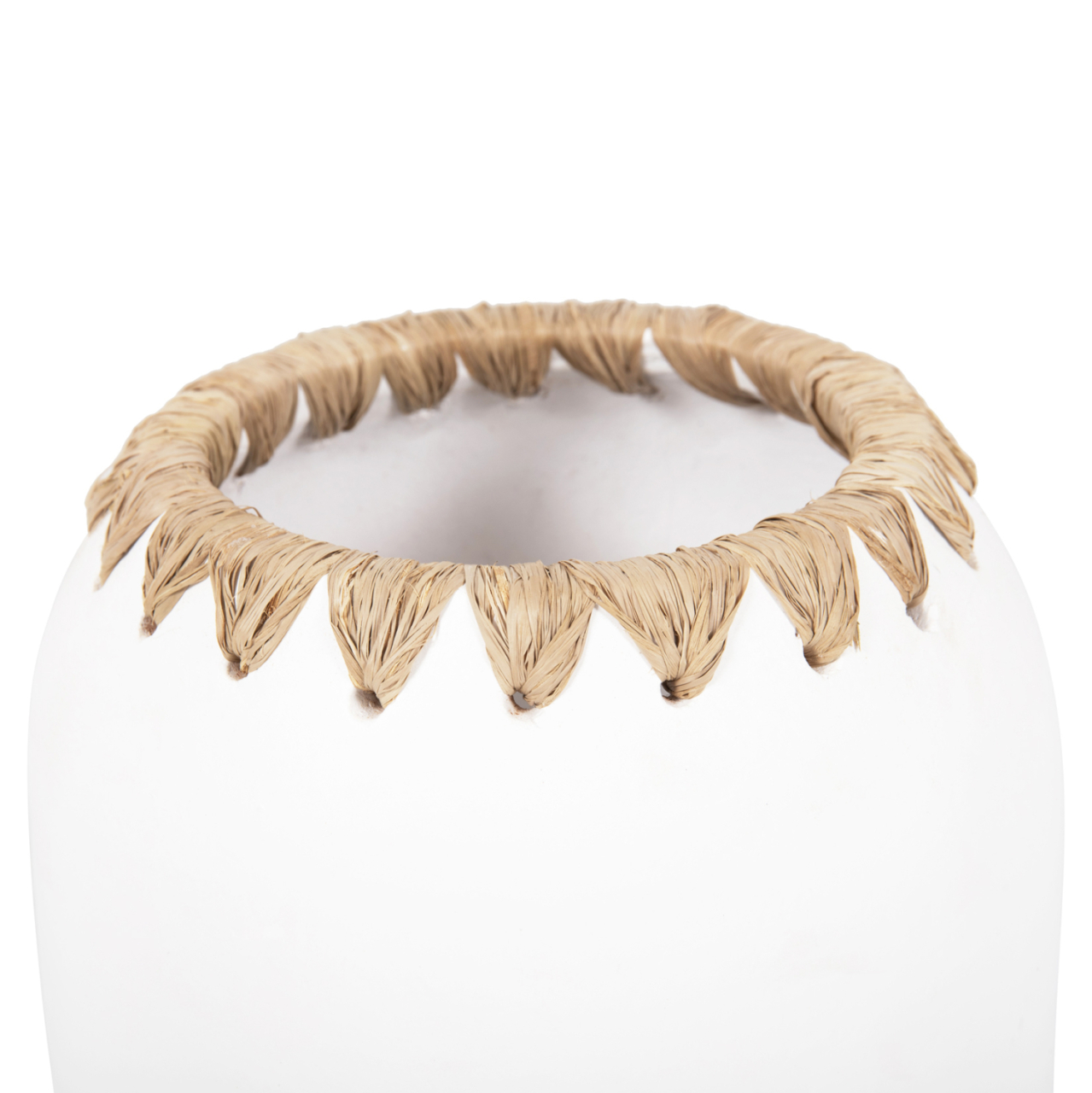 DECORATIVE VASE HM4377 TERRACOTTA IN WHITE WITH STRAW WEAVING ON THE RIM Φ21Χ32Hcm. [5]