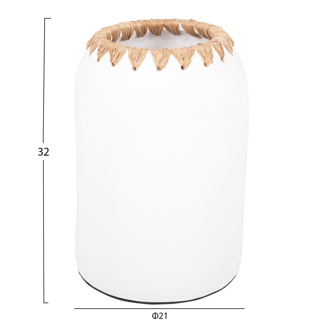 DECORATIVE VASE HM4377 TERRACOTTA IN WHITE WITH STRAW WEAVING ON THE RIM Φ21Χ32Hcm. [2]