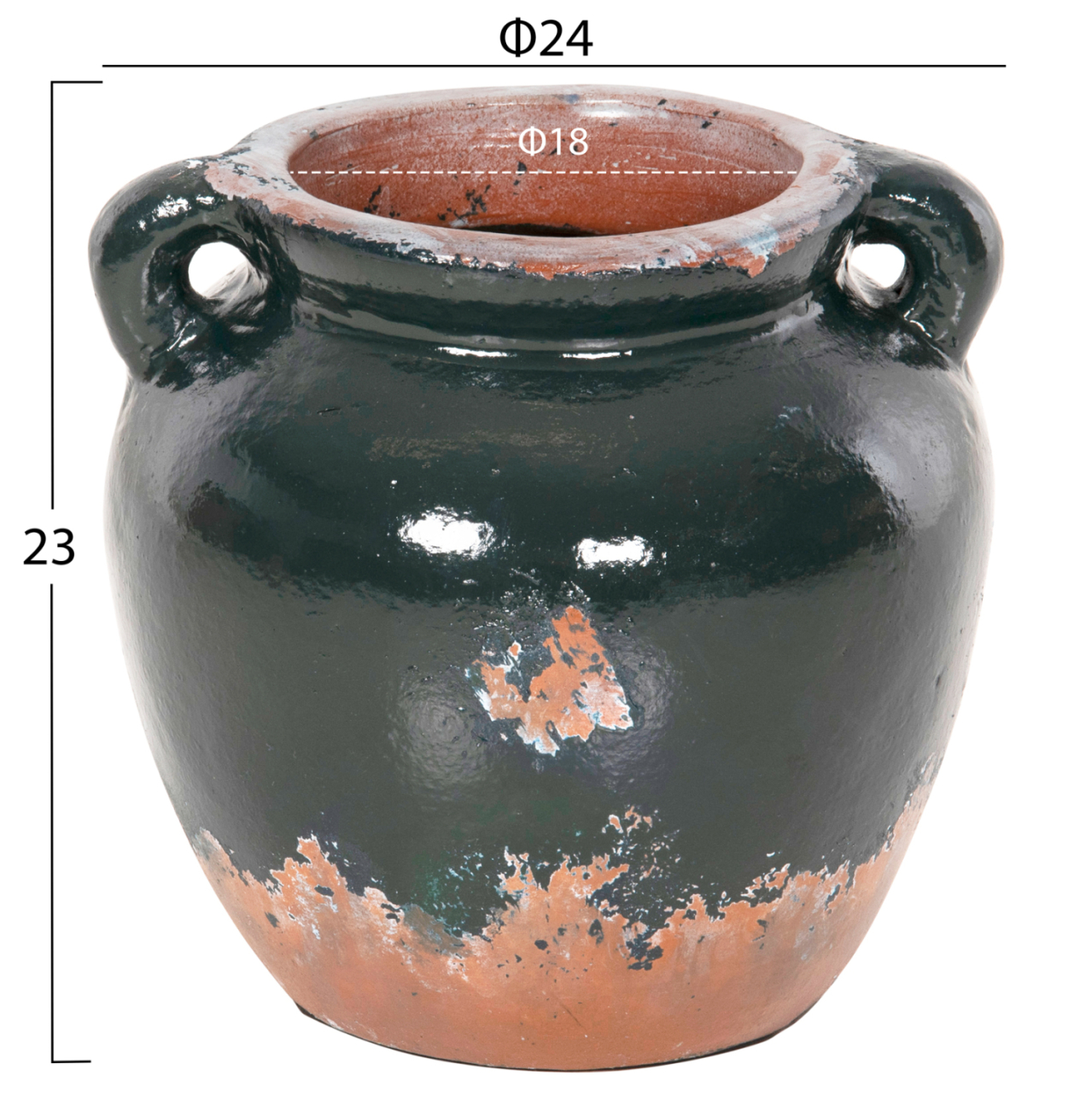 DECORATIVE VASE HM4380 TERRACOTTA IN ANTIQUE GREEN COLORING Φ26Χ26Hcm. [2]