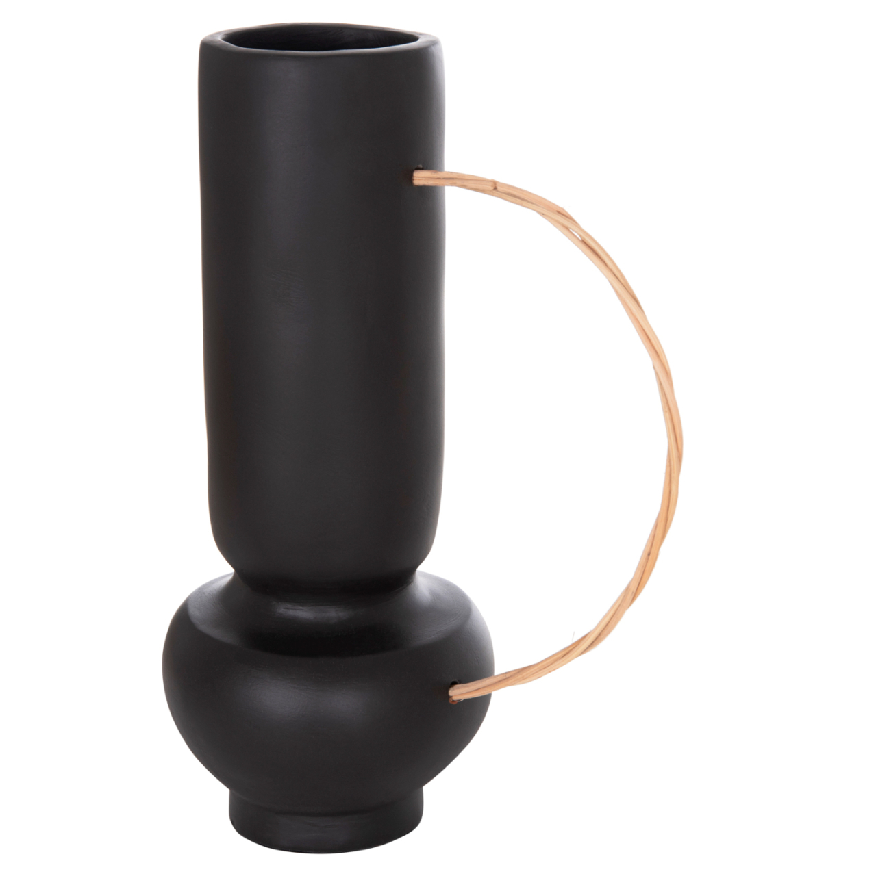 DECORATIVE VASE MIBO HM4688.01L TERRACOTTA IN BLACK--HANDLE NATURAL RATTAN 23x14x35Hcm [7]