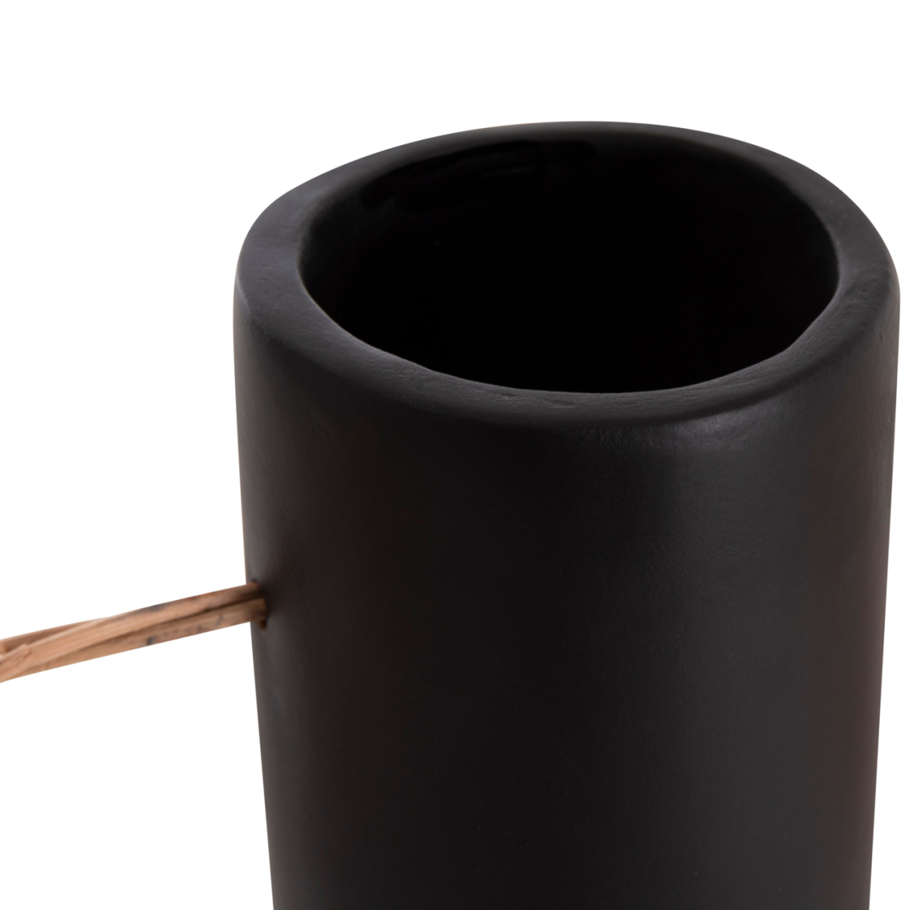DECORATIVE VASE MIBO HM4688.01L TERRACOTTA IN BLACK--HANDLE NATURAL RATTAN 23x14x35Hcm [9]