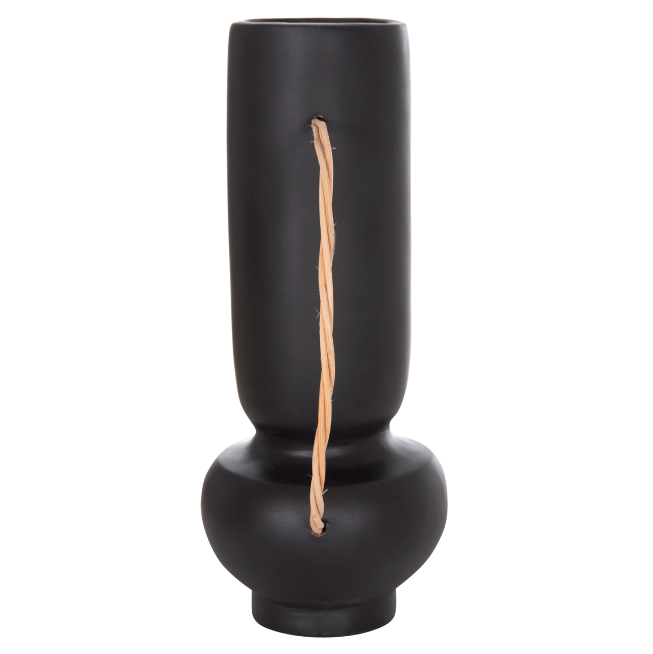 DECORATIVE VASE MIBO HM4688.01L TERRACOTTA IN BLACK--HANDLE NATURAL RATTAN 23x14x35Hcm [6]