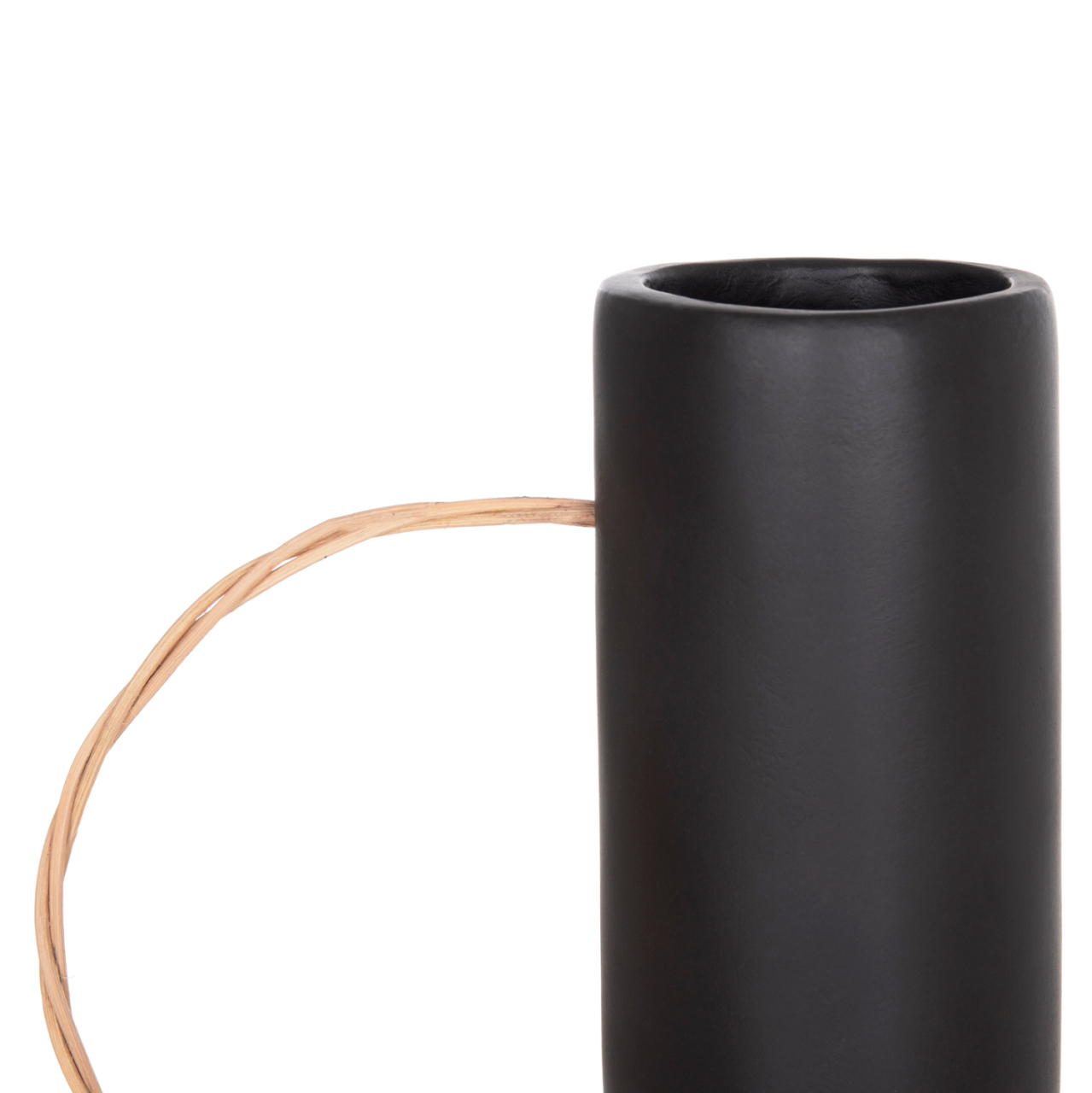 DECORATIVE VASE MIBO HM4688.01L TERRACOTTA IN BLACK--HANDLE NATURAL RATTAN 23x14x35Hcm [4]
