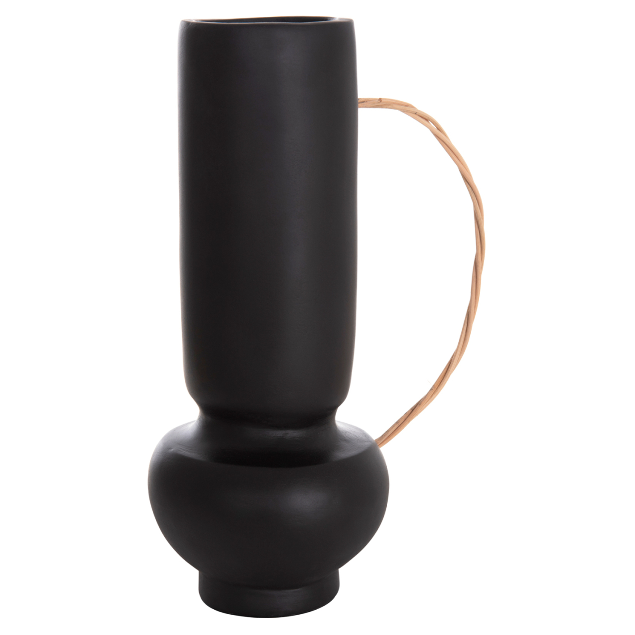 DECORATIVE VASE MIBO HM4688.01L TERRACOTTA IN BLACK--HANDLE NATURAL RATTAN 23x14x35Hcm [8]
