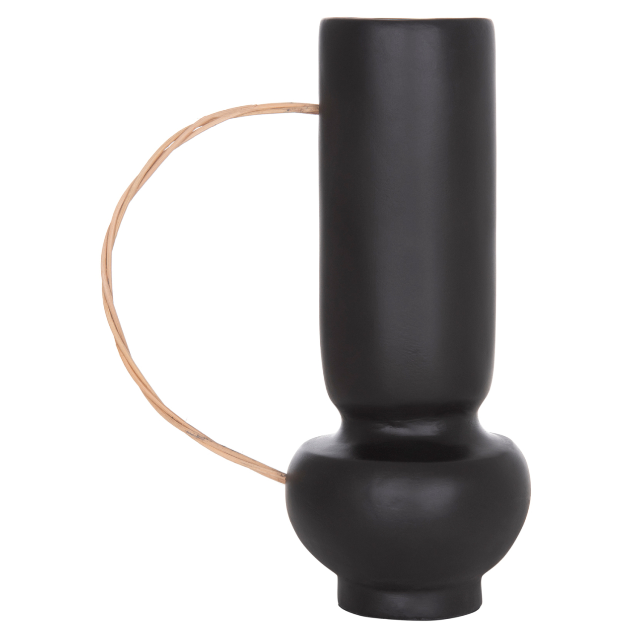 DECORATIVE VASE MIBO HM4688.01L TERRACOTTA IN BLACK--HANDLE NATURAL RATTAN 23x14x35Hcm [3]