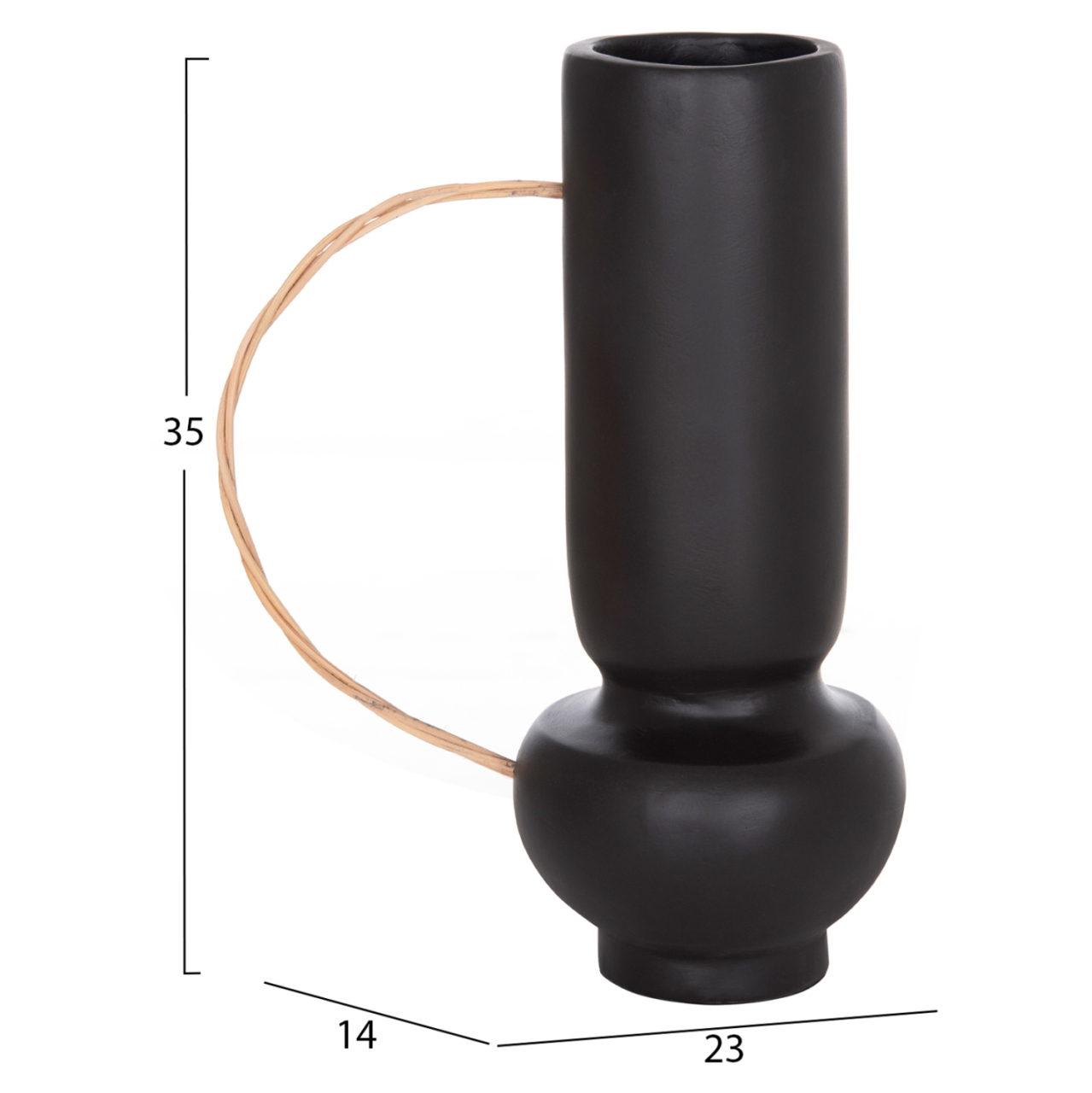 DECORATIVE VASE MIBO HM4688.01L TERRACOTTA IN BLACK--HANDLE NATURAL RATTAN 23x14x35Hcm [2]