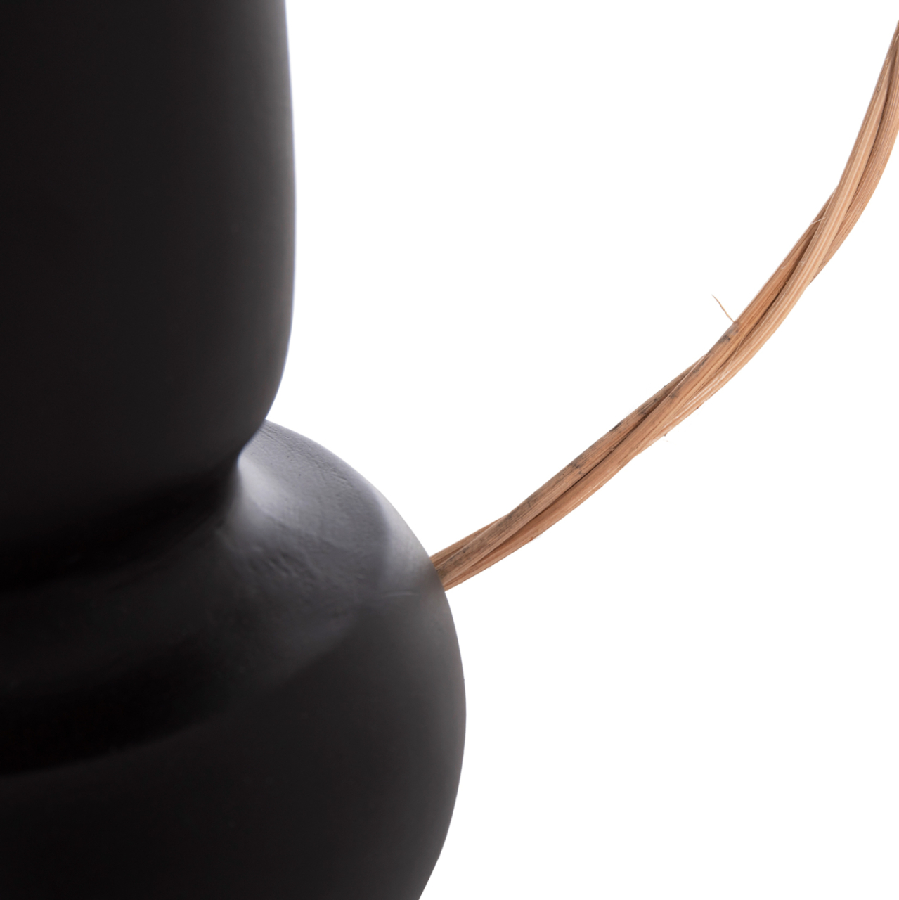 DECORATIVE VASE MIBO HM4688.01L TERRACOTTA IN BLACK--HANDLE NATURAL RATTAN 23x14x35Hcm [10]