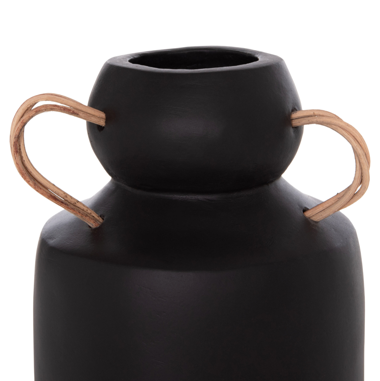 DECORATIVE VASE MIBO HM4688.01M TERRACOTTA IN BLACK--HANDLES NATURAL RATTAN Φ16.5x26Hcm. [5]
