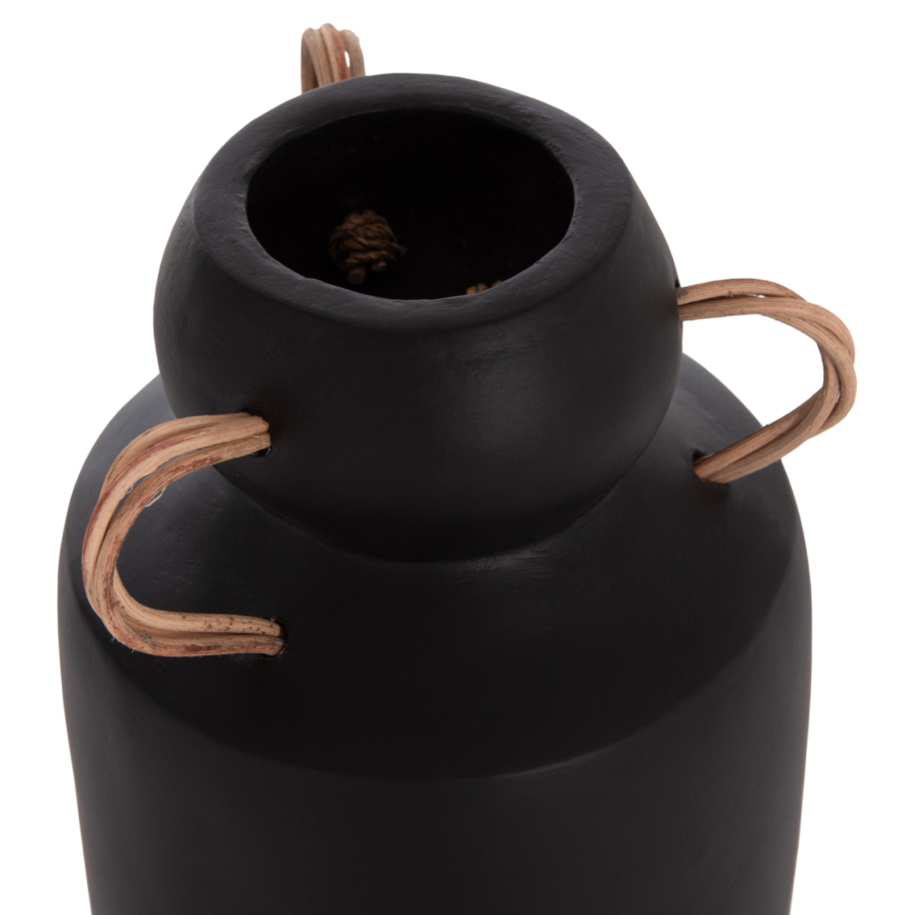 DECORATIVE VASE MIBO HM4688.01M TERRACOTTA IN BLACK--HANDLES NATURAL RATTAN Φ16.5x26Hcm. [8]