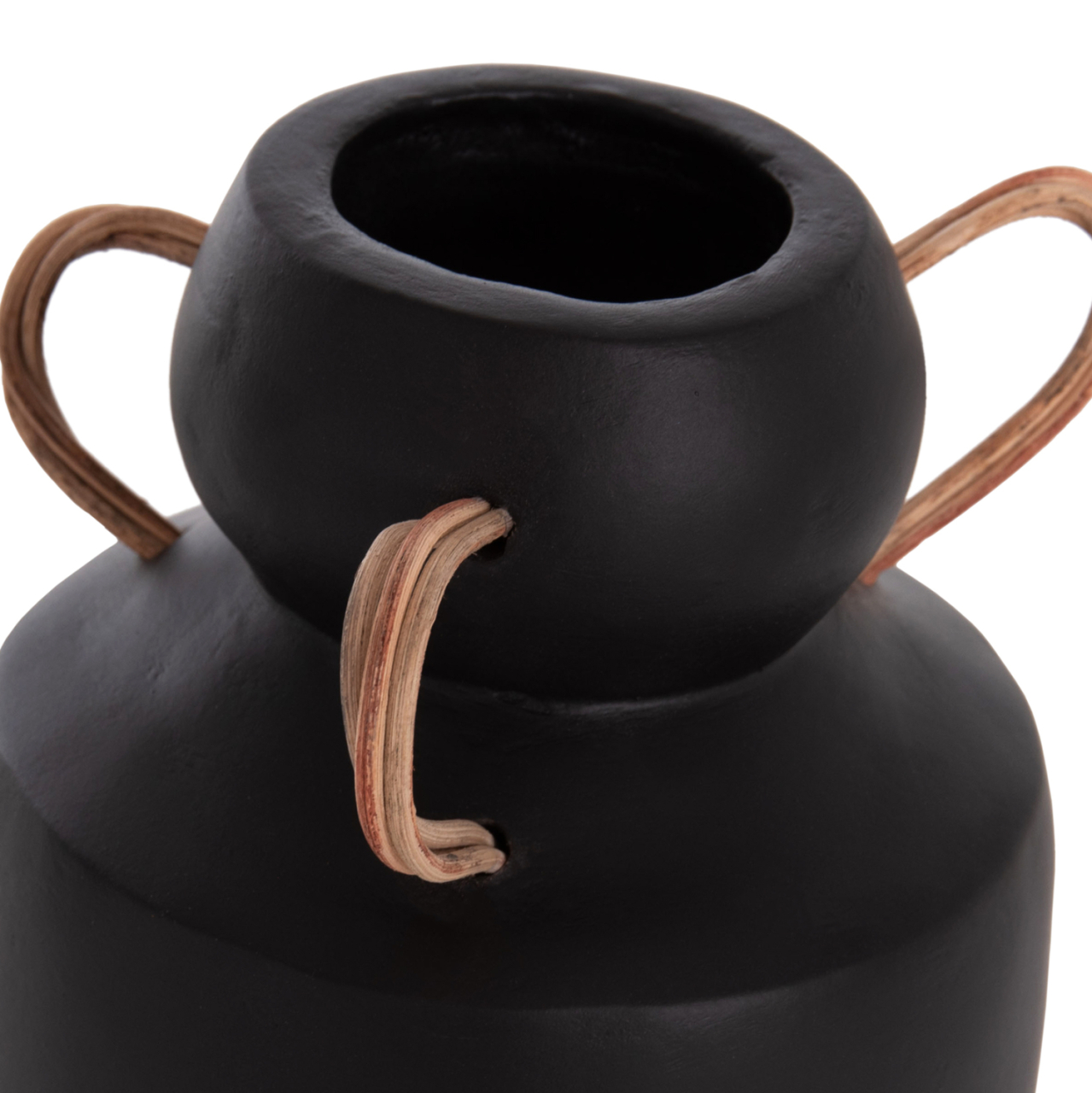 DECORATIVE VASE MIBO HM4688.01M TERRACOTTA IN BLACK--HANDLES NATURAL RATTAN Φ16.5x26Hcm. [9]