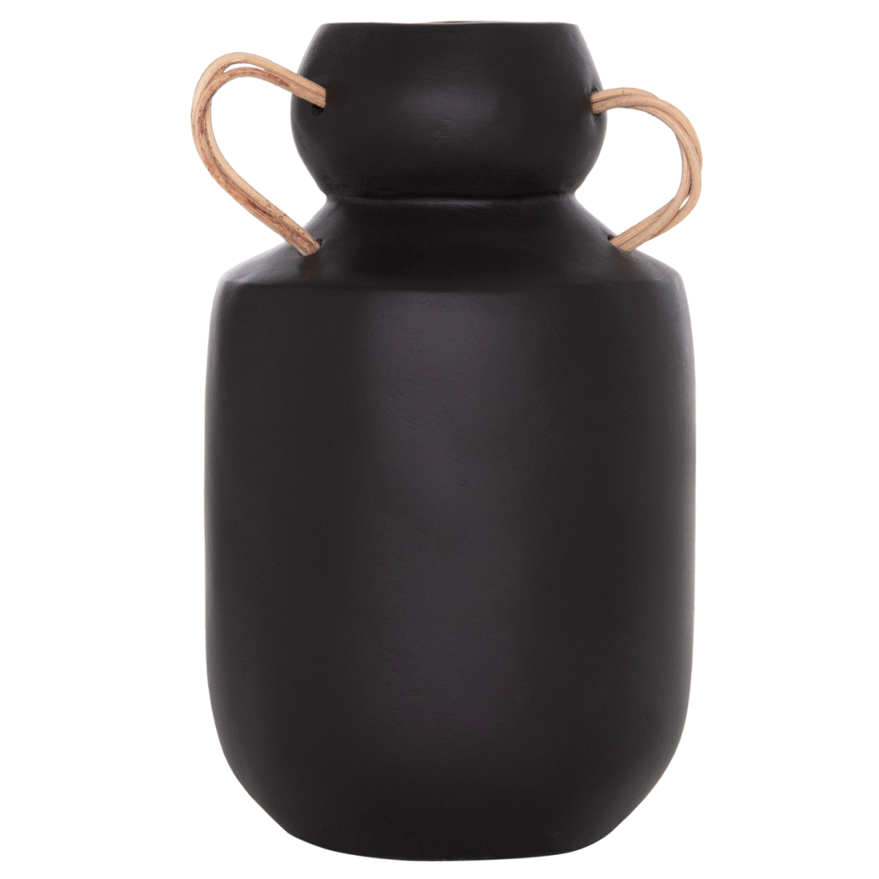 DECORATIVE VASE MIBO HM4688.01M TERRACOTTA IN BLACK--HANDLES NATURAL RATTAN Φ16.5x26Hcm. [3]
