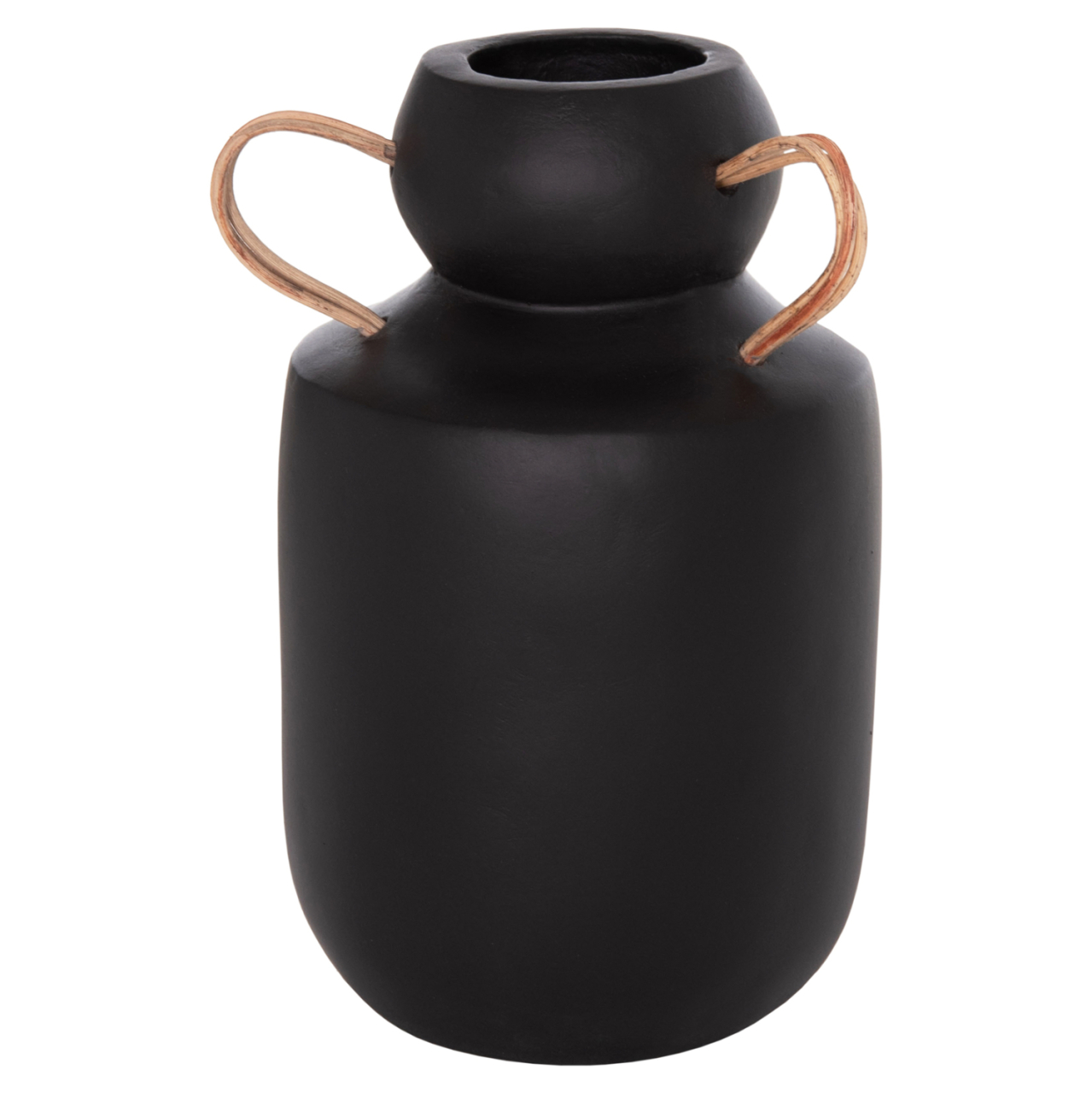 DECORATIVE VASE MIBO HM4688.01M TERRACOTTA IN BLACK--HANDLES NATURAL RATTAN Φ16.5x26Hcm. [7]