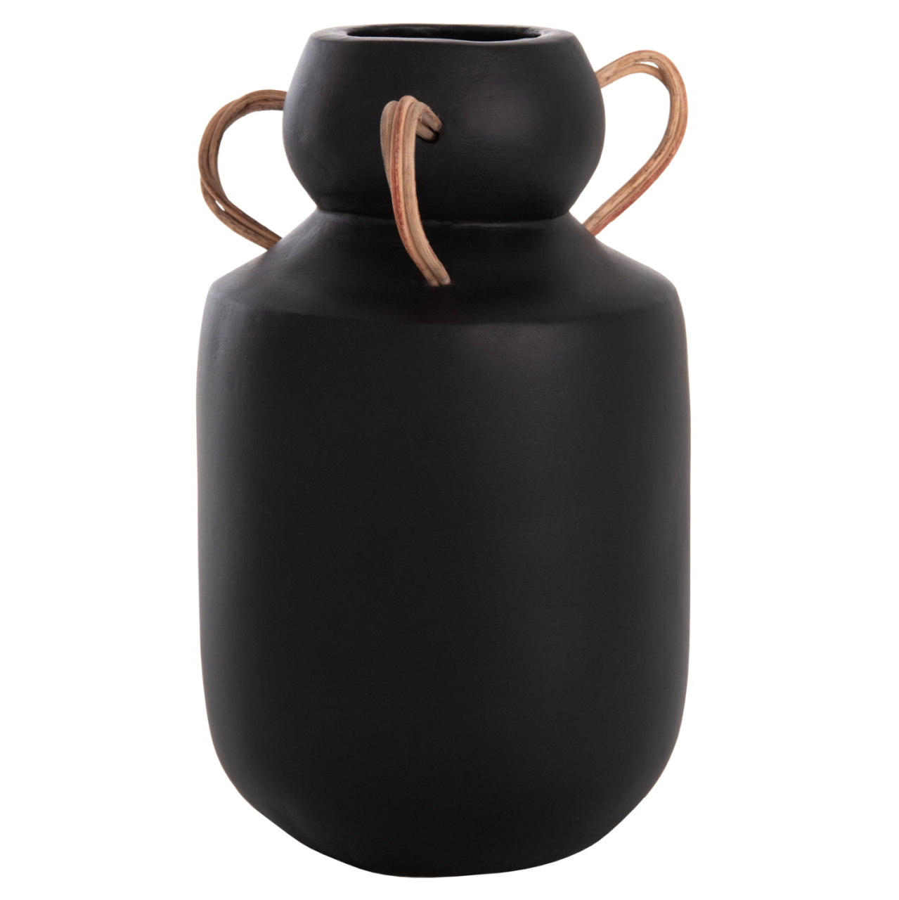 DECORATIVE VASE MIBO HM4688.01M TERRACOTTA IN BLACK--HANDLES NATURAL RATTAN Φ16.5x26Hcm. [4]