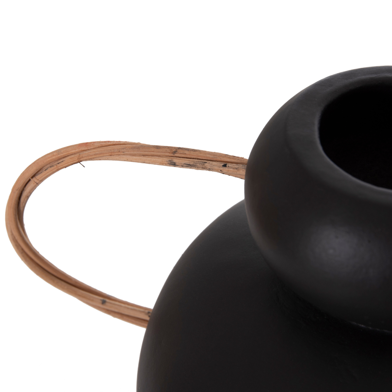 DECORATIVE VASE MIBO HM4688.01S TERRACOTTA IN BLACK--HANDLES NATURAL RATTAN 27x15x20Hcm [10]