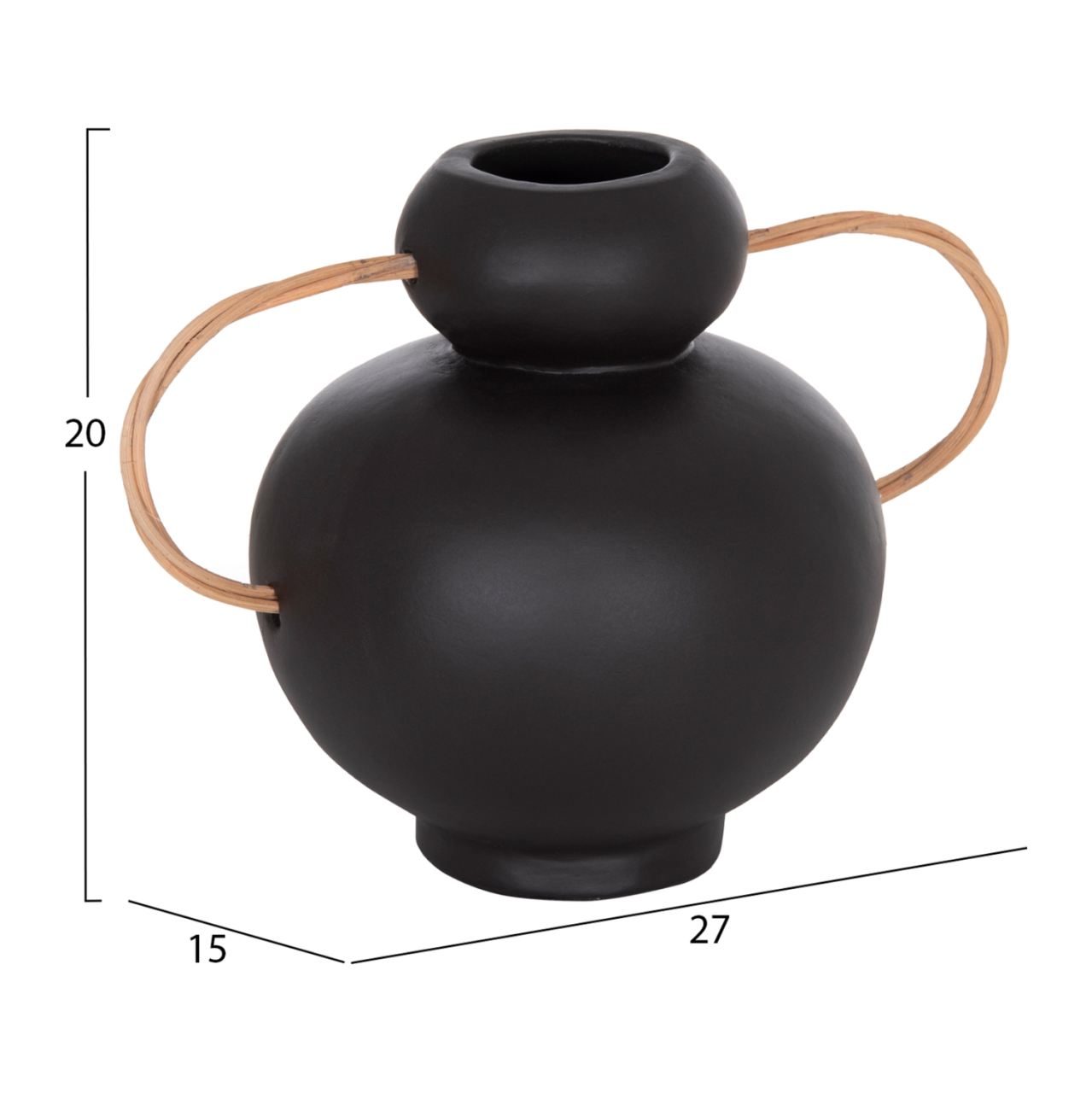 DECORATIVE VASE MIBO HM4688.01S TERRACOTTA IN BLACK--HANDLES NATURAL RATTAN 27x15x20Hcm [2]