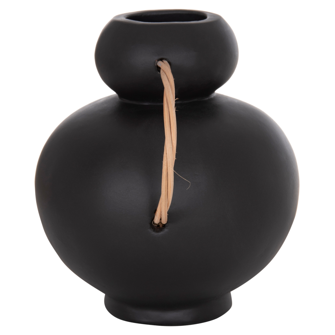 DECORATIVE VASE MIBO HM4688.01S TERRACOTTA IN BLACK--HANDLES NATURAL RATTAN 27x15x20Hcm [6]