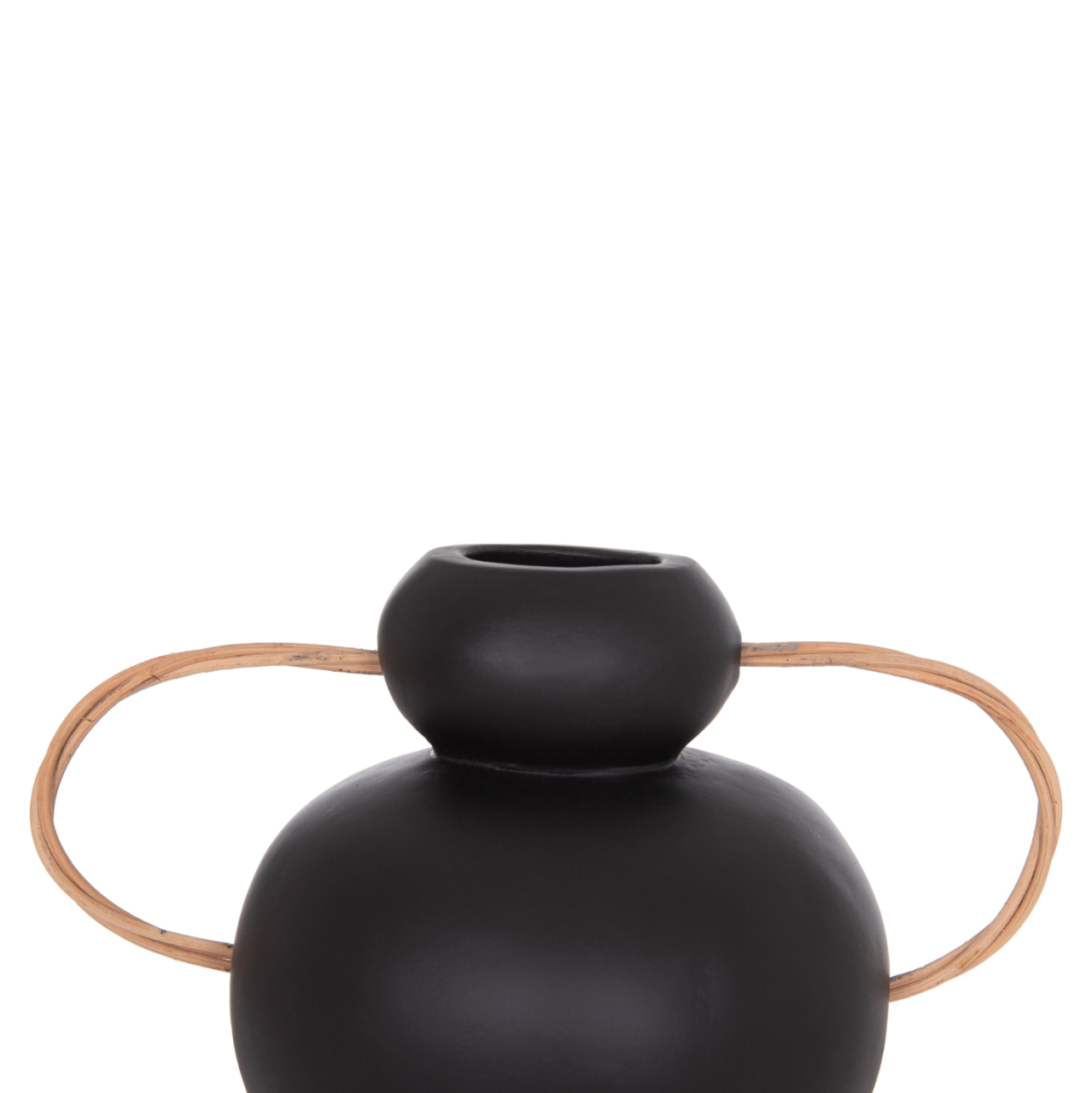 DECORATIVE VASE MIBO HM4688.01S TERRACOTTA IN BLACK--HANDLES NATURAL RATTAN 27x15x20Hcm [4]