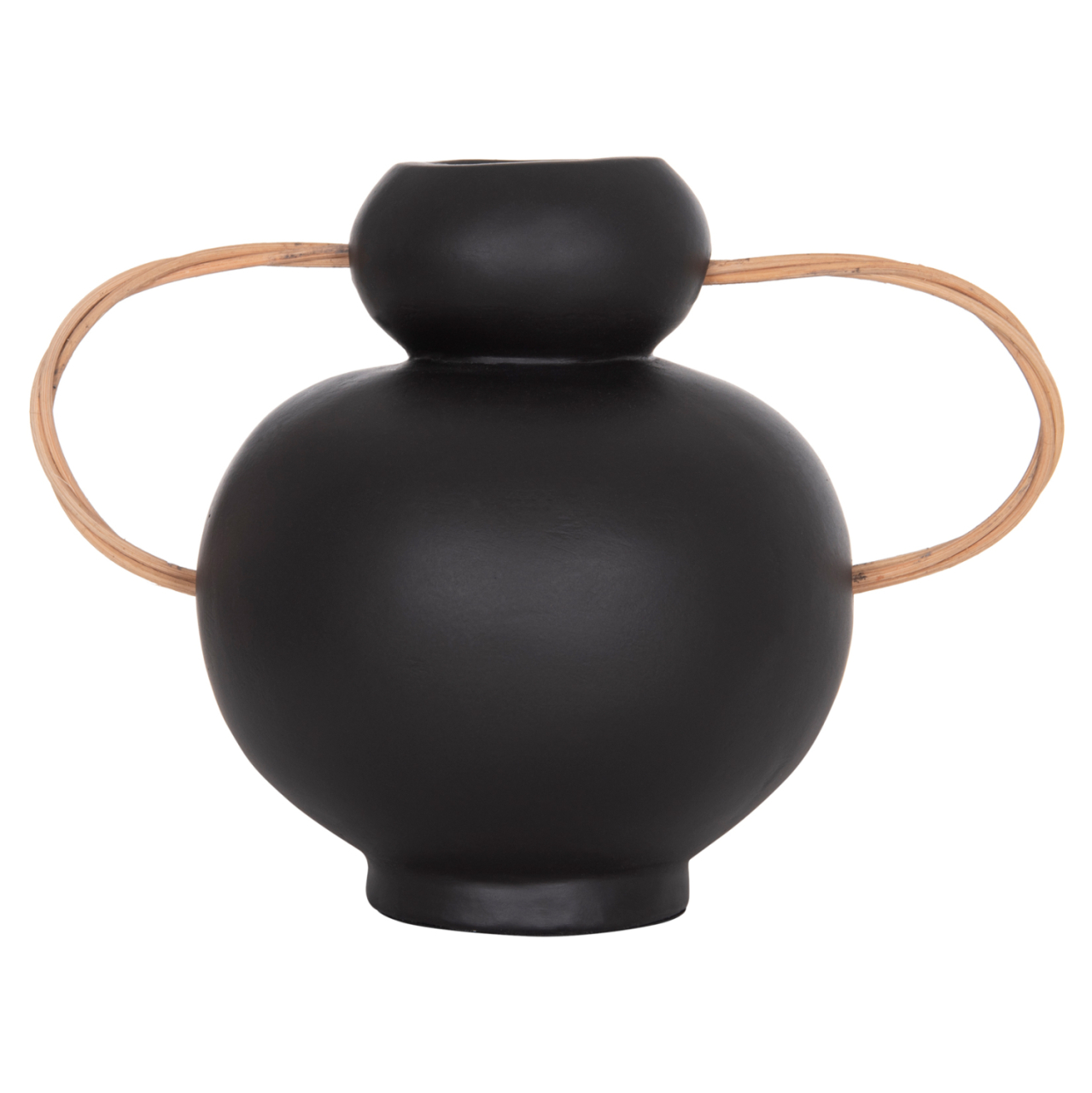 DECORATIVE VASE MIBO HM4688.01S TERRACOTTA IN BLACK--HANDLES NATURAL RATTAN 27x15x20Hcm [3]