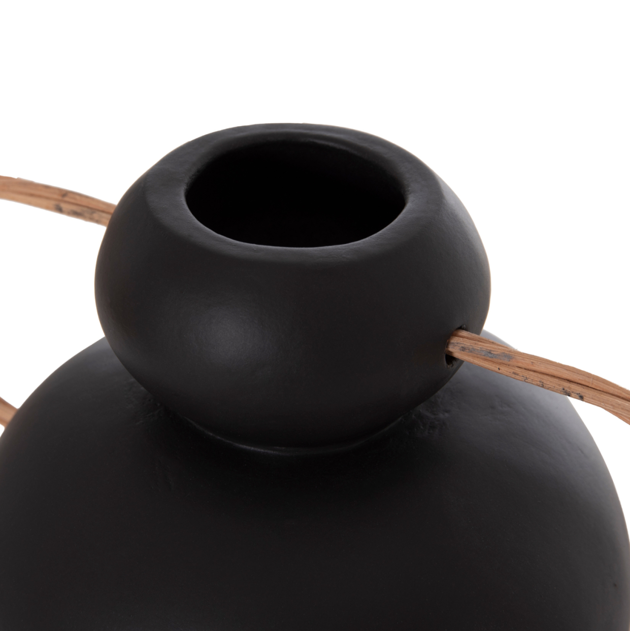 DECORATIVE VASE MIBO HM4688.01S TERRACOTTA IN BLACK--HANDLES NATURAL RATTAN 27x15x20Hcm [8]
