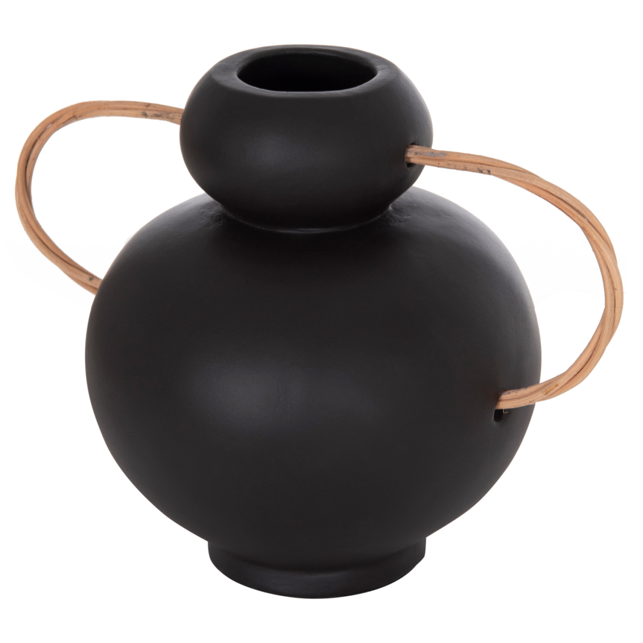DECORATIVE VASE MIBO HM4688.01S TERRACOTTA IN BLACK--HANDLES NATURAL RATTAN 27x15x20Hcm [7]