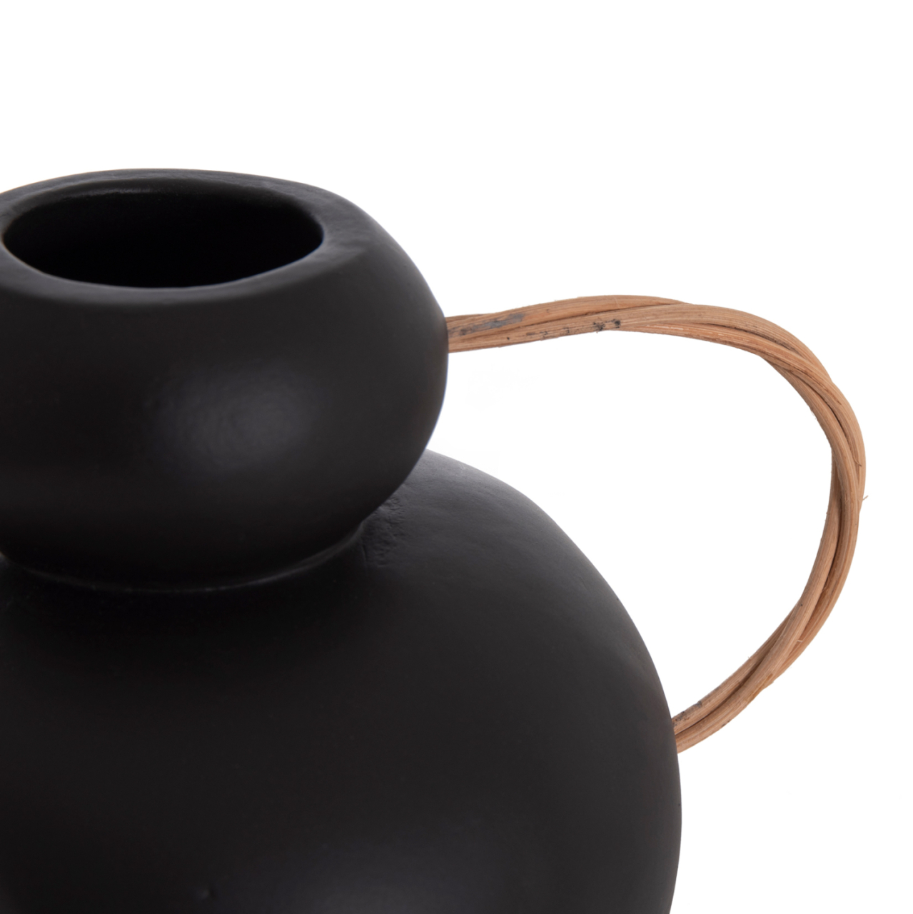 DECORATIVE VASE MIBO HM4688.01S TERRACOTTA IN BLACK--HANDLES NATURAL RATTAN 27x15x20Hcm [9]