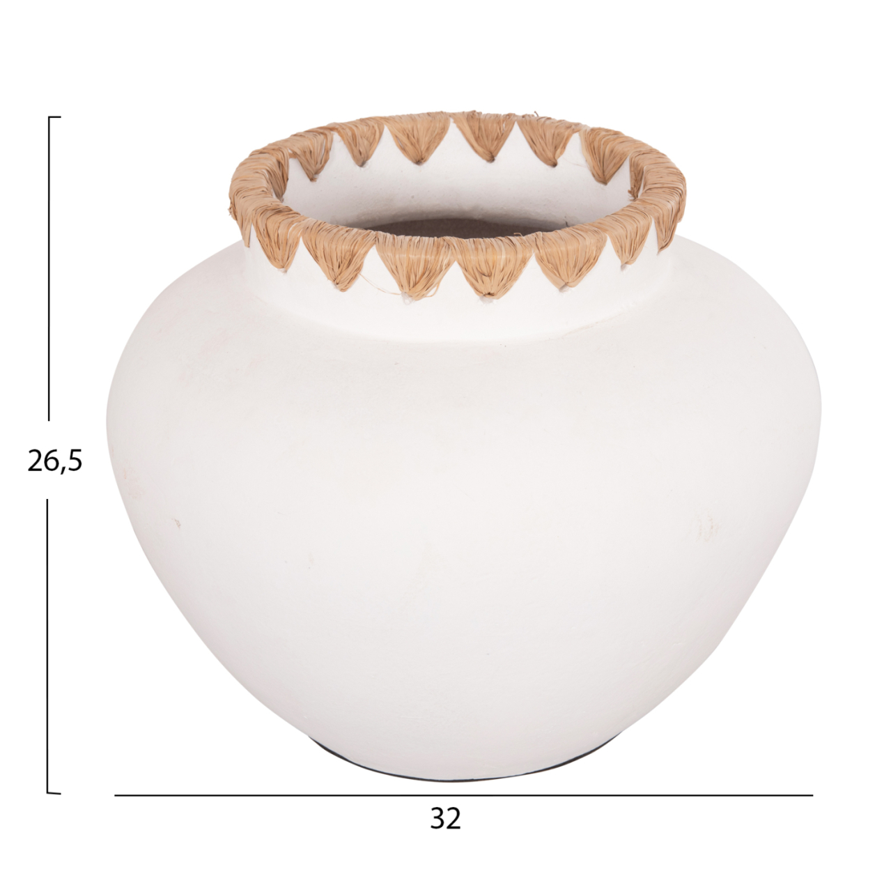 DECORATIVE VASE RENTON(L) ΗΜ4371 TERRACOTTA IN WHITE-STRAW WEAVING ON THE RIM Φ32x26.5Hcm. [2]