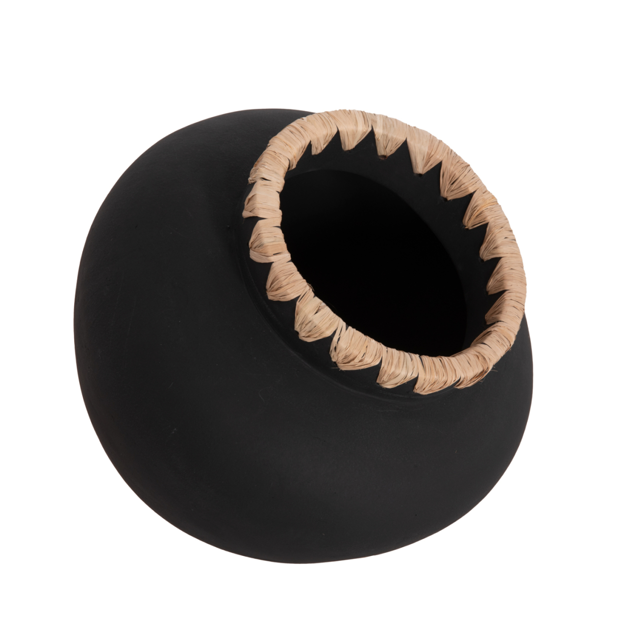 DECORATIVE VASE RENTON(L) HM4370 TERRACOTTA IN BLACK-STRAW WEAVING ON THE RIM Φ32x26.5Hcm. [4]