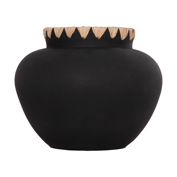 DECORATIVE VASE RENTON(L) HM4370 TERRACOTTA IN BLACK-STRAW WEAVING ON THE RIM Φ32x26.5Hcm. [3]