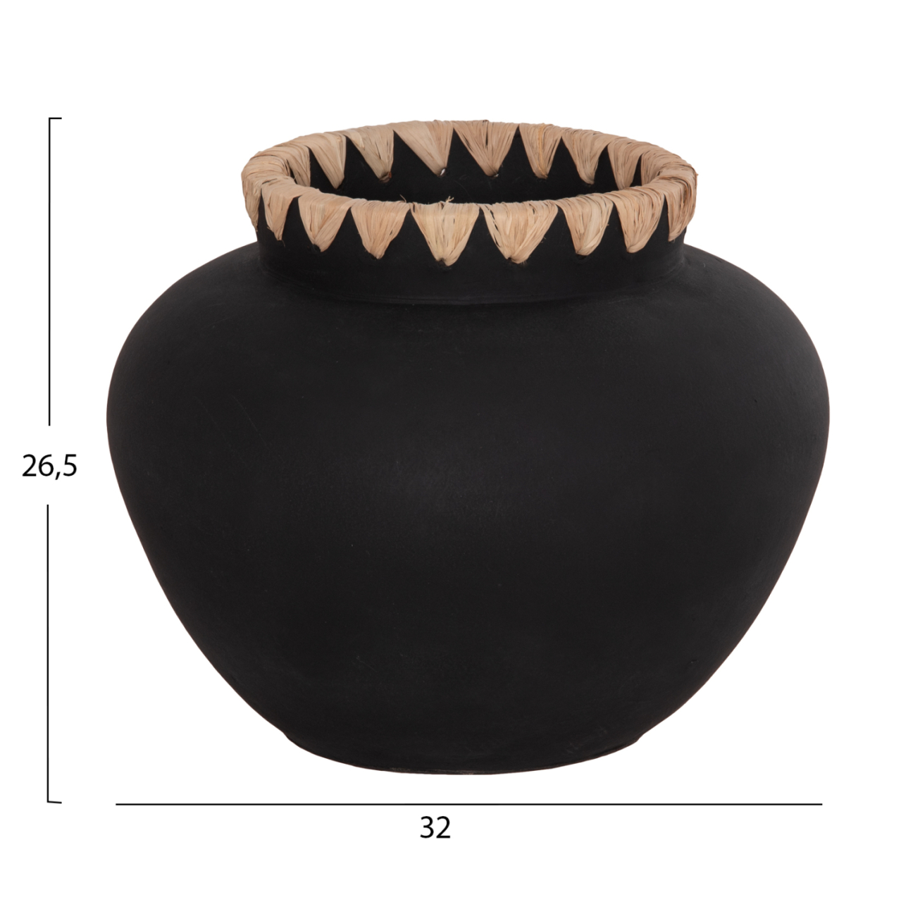 DECORATIVE VASE RENTON(L) HM4370 TERRACOTTA IN BLACK-STRAW WEAVING ON THE RIM Φ32x26.5Hcm. [2]