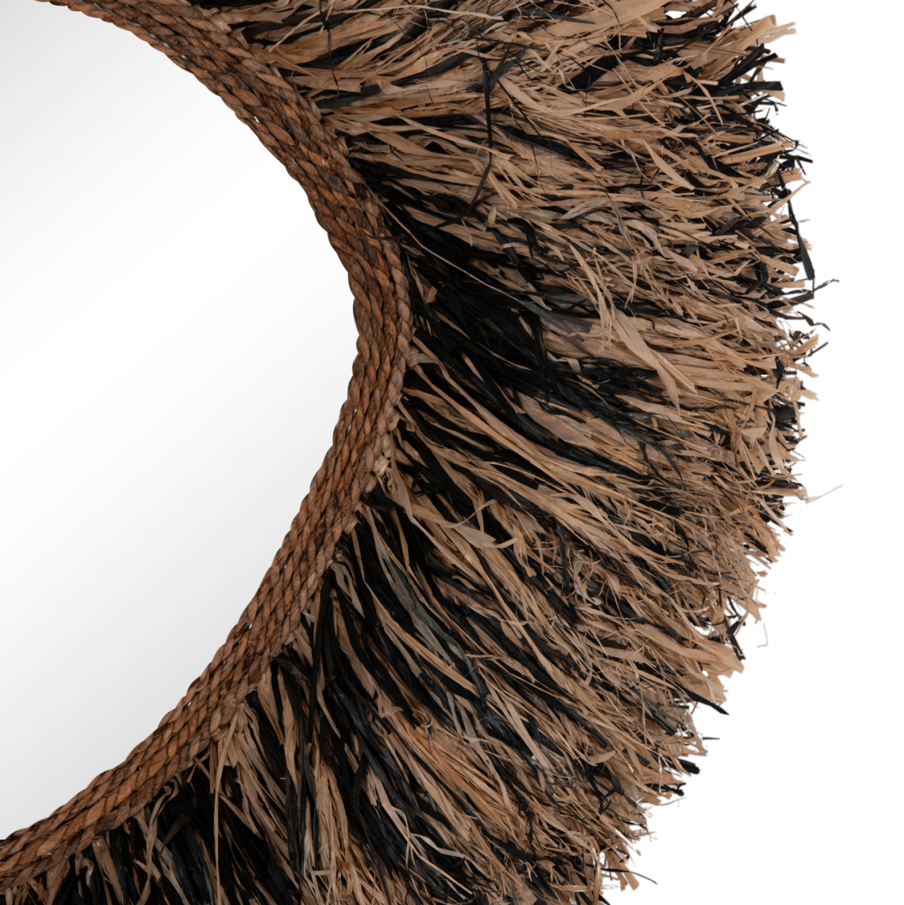 DECORATIVE WALL MIRROR GRESSO HM4712 BANANA FIBERS IN NATURAL-BLACK 90x100Hcm. [3]